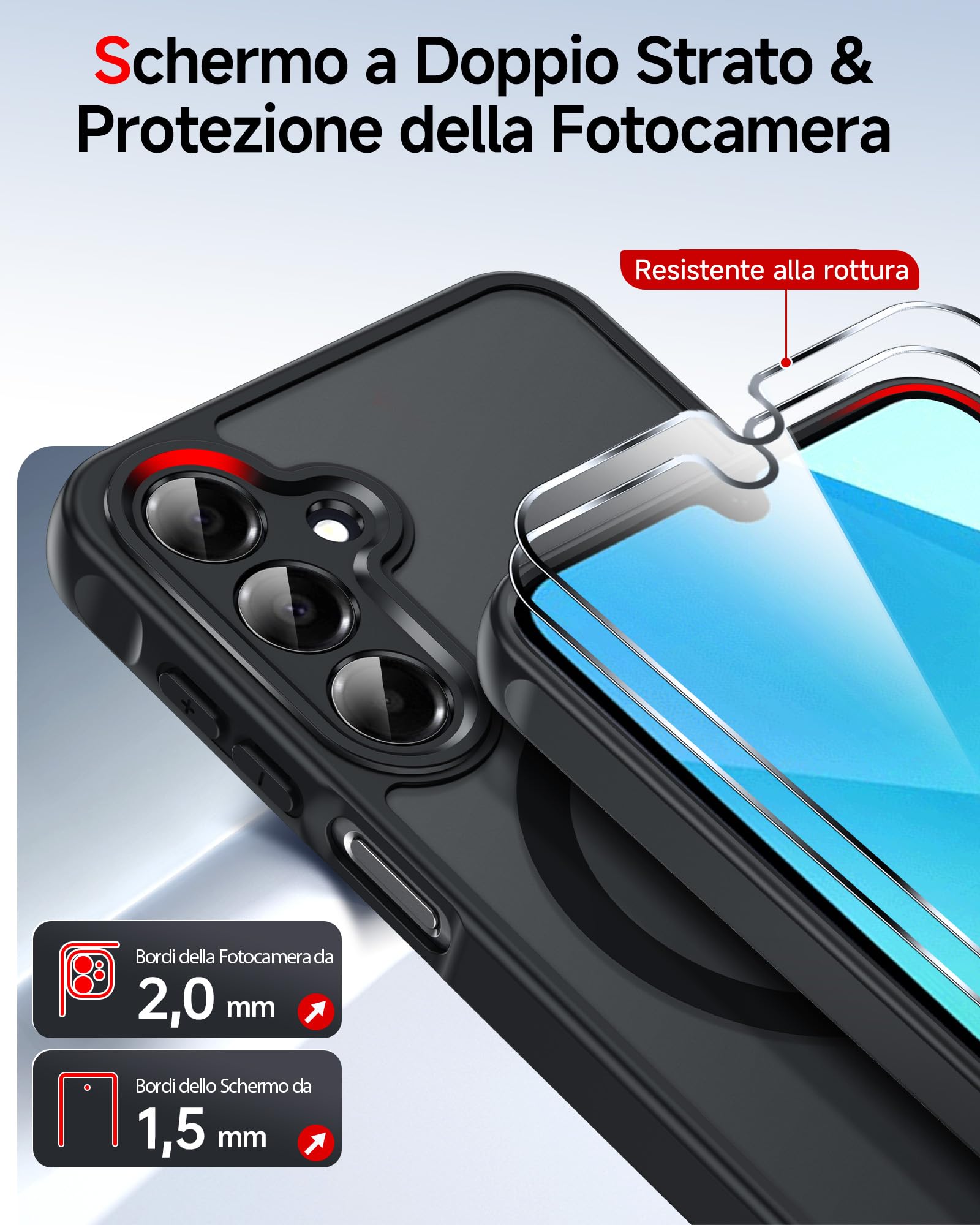 LeYi Cover Magnetica per Samsung Galaxy A16 5G con 2 Pezzi Vetro Temperato, Custodia per A 16 Traslucida Opaca Anti-Impronte Resistente ai Graffi Paraurti in TPU Antiurto Protettiva Case, Nero