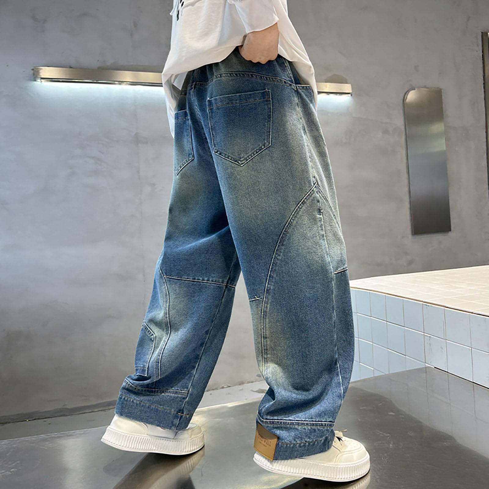 Vaqueros Niño 4-12 Años Ancho Pantalon Vaquero Adolescentes Chico Cintura Elastica Rectos Vintage Hippies Streetwear Jeans Pantalones Vaqueros de Trabajo Denim Holgados Invierno 2026