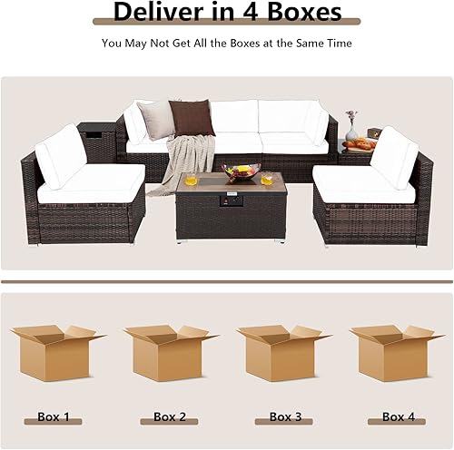 Miniatura 9 de Tangkula Juego de sofá de mimbre para exteriores juego de conversación de ratán para patio con mesa de propano de 32 pulgadas y soporte para tanque