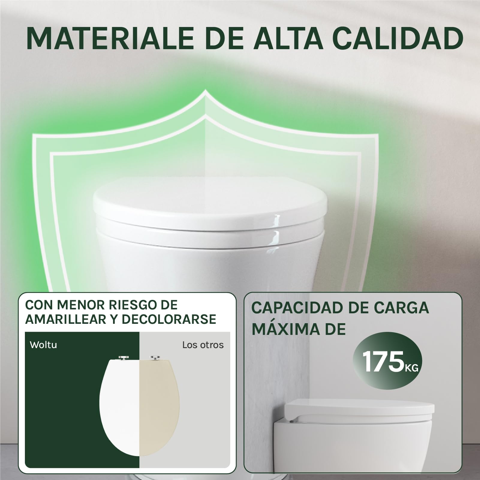 WOLTU Tapa de WC Tapa de Inodoro Asiento de Inodoro Bisagra de Cierre Suave Instalar Rápida
