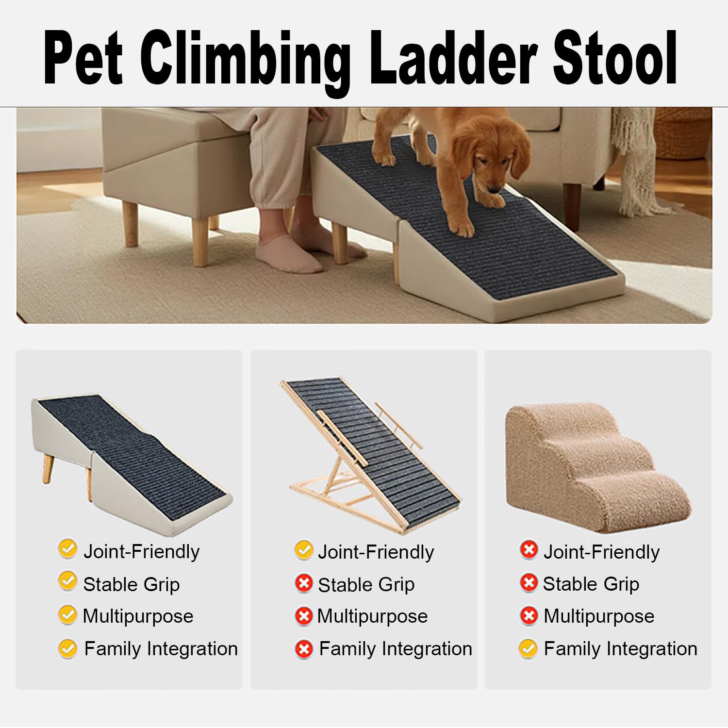Rampe pour Chien，Siège & Escalier pour Chien Antidérapant 2 en 1，Rampes Multifonctionnelles Légères pour Chiots pour Lit，Mobilier Pliable et Esthétique pour Intérieur