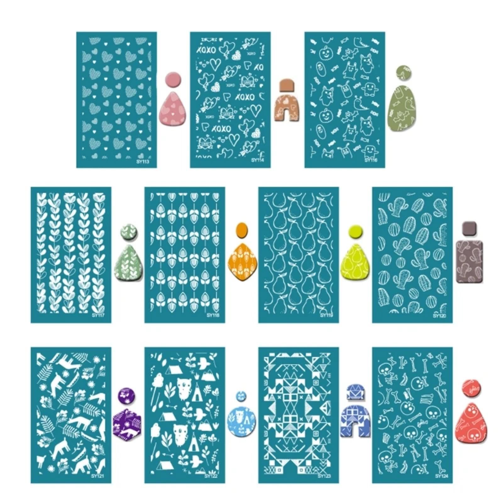 MANGOUSONG Screen Printing Kit,11x6.5cm Reusable Silk Screen Stencils Silkscreens Printing Tool for Making Clay Shirts Style 8