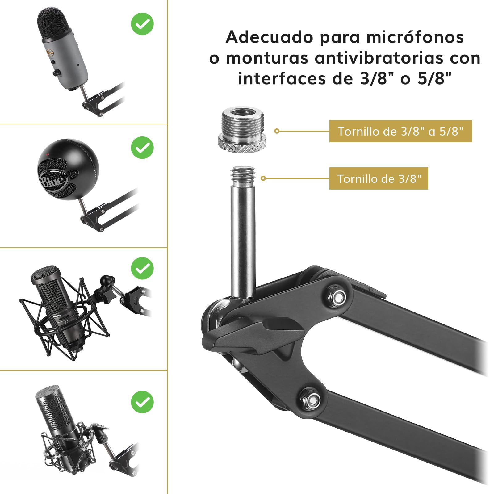 TONOR Soporte de Micrófono ajustable con filtro pop, Brazo de micrófono, abrazadera resistente mejorada para Podcast/Streaming/Estudio Grabación, Adaptador 3/8" a 5/8", 35 cm +35 cm, T20