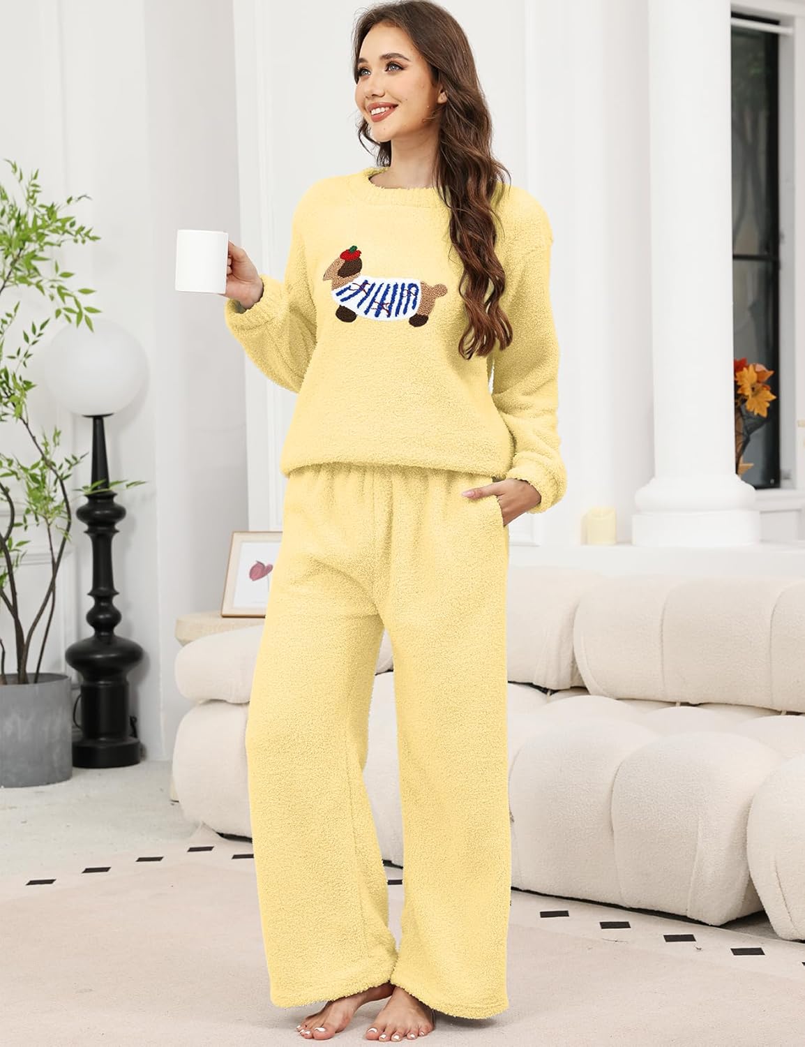 Yimoon Women' s Fluffy Fleece Pajama Set Pullover Pants Winter Dachshund Fuzzy 2 Piece Plush Pjs Warm Loungewear Sleepwear - Image 3