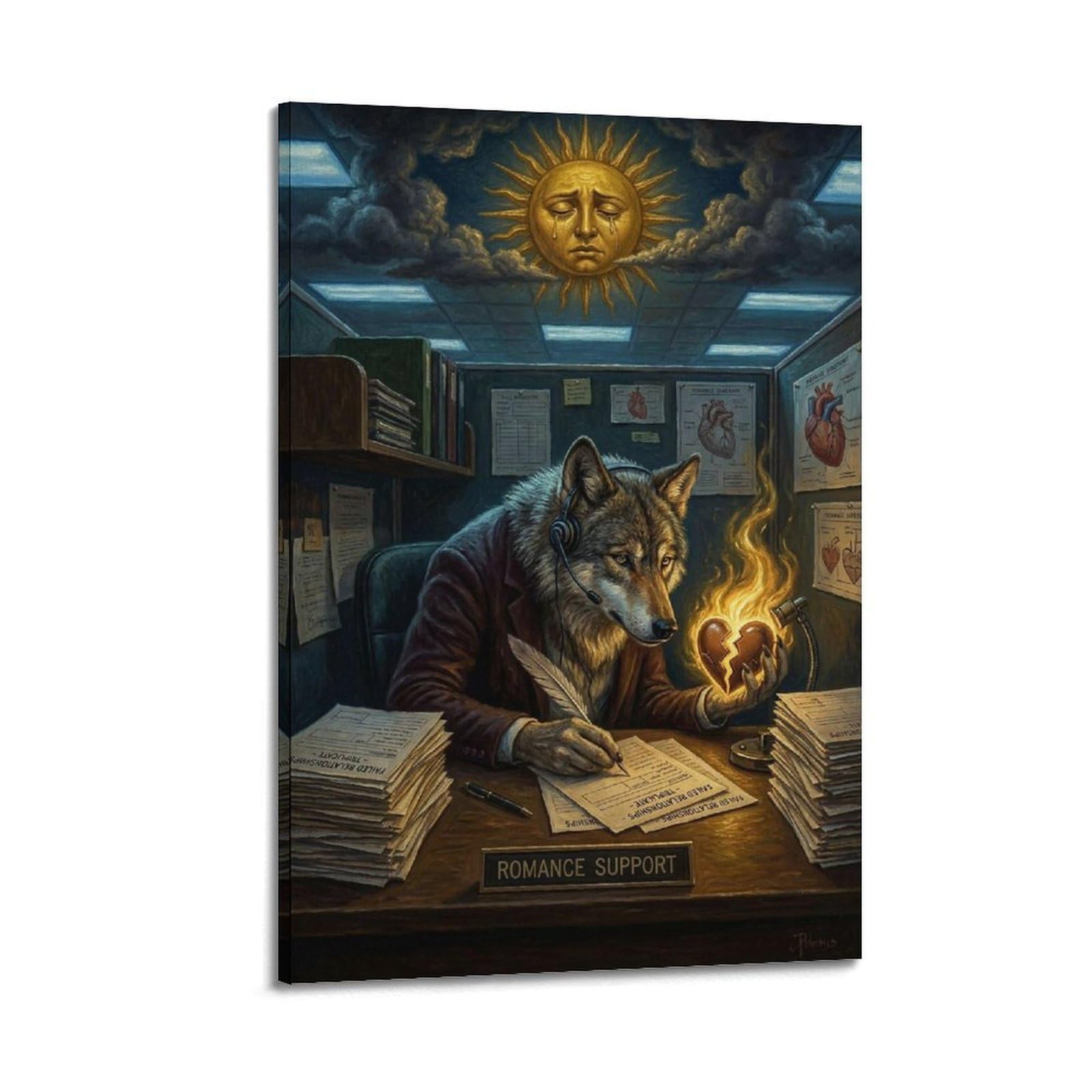 XKUGA Surreal Vintage Animal Poster Wolf Customer Service Satire Modern Decorative Canvas Prints - Ideal Wall Art for Family, Man Cave, Game Room, Boys & Girls Bedroom 24x36inch(60x90cm)