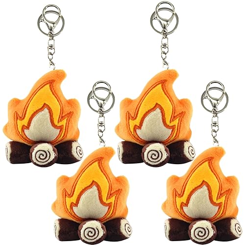 4 Pcs Campfire Plush Keychains, Fake Firewood Plush for One