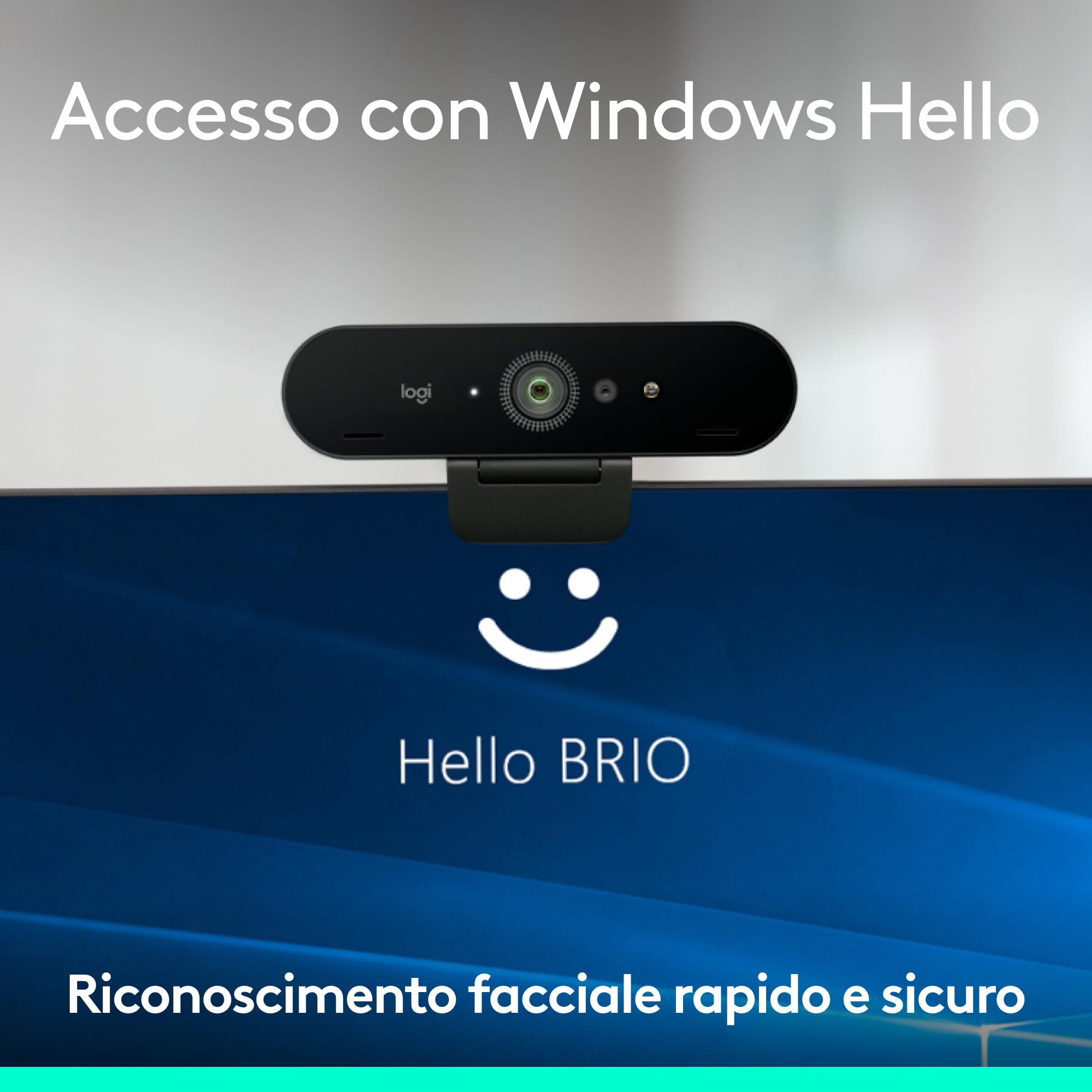 Logitech Brio 4K Webcam for Business, accesso biometrico con Windows Hello, correzione automatica dell'illuminazione, cancellazione del rumore, Microsoft Teams, Zoom, Google Meet, PC/Mac - Grafite