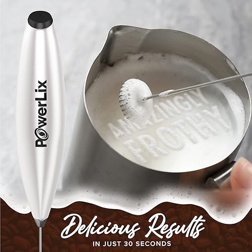 Vista 5 de PowerLix Espumador de leche de mano, funciona con pilas, batidora eléctrica para café, latte, capuchino, chocolate caliente, mini batidora duradera