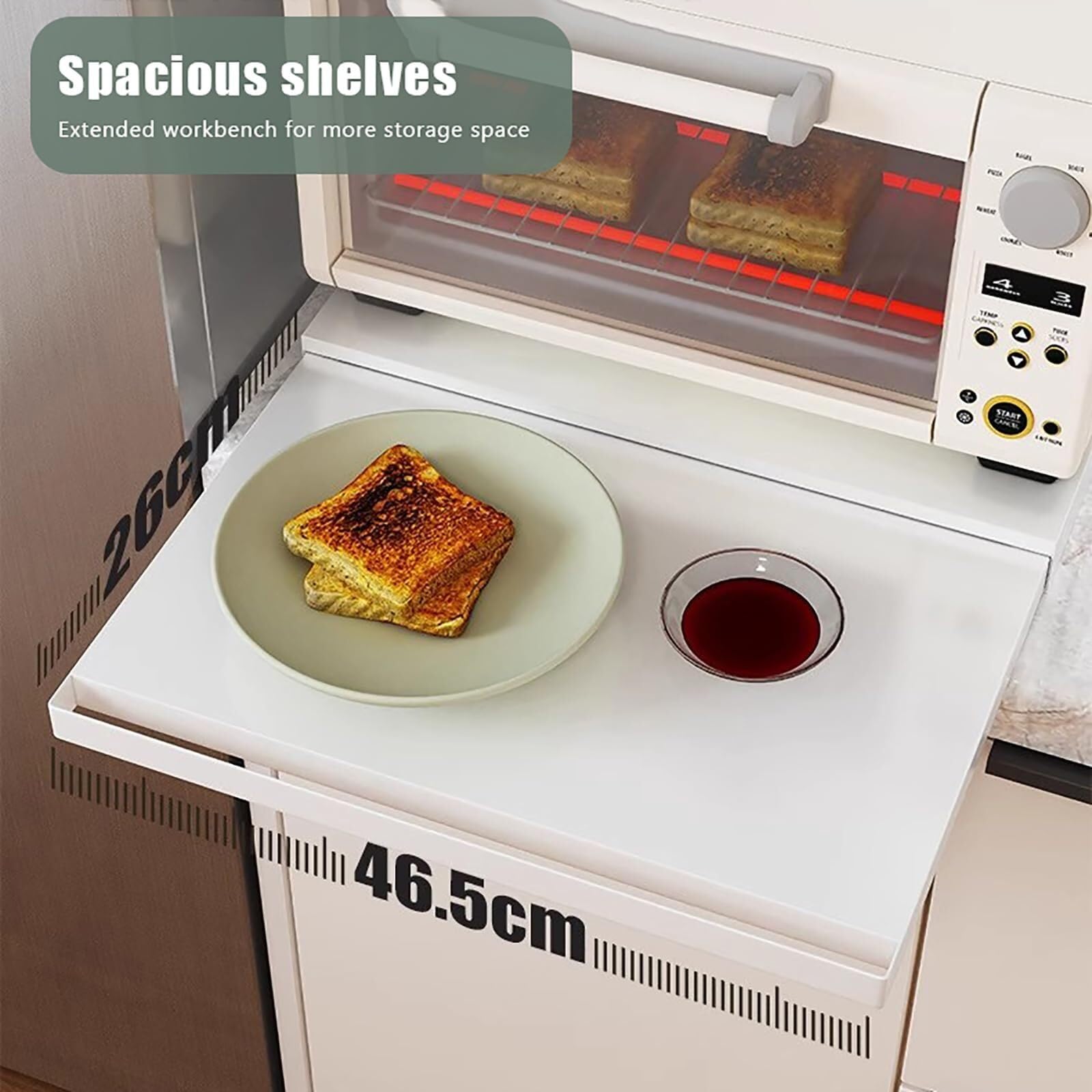 Soporte de acero blanco para microondas con bandeja extraíble y estante para encimera de cocina, perfecto para microondas, horno, cafetera y pequeños electrodomésticos
