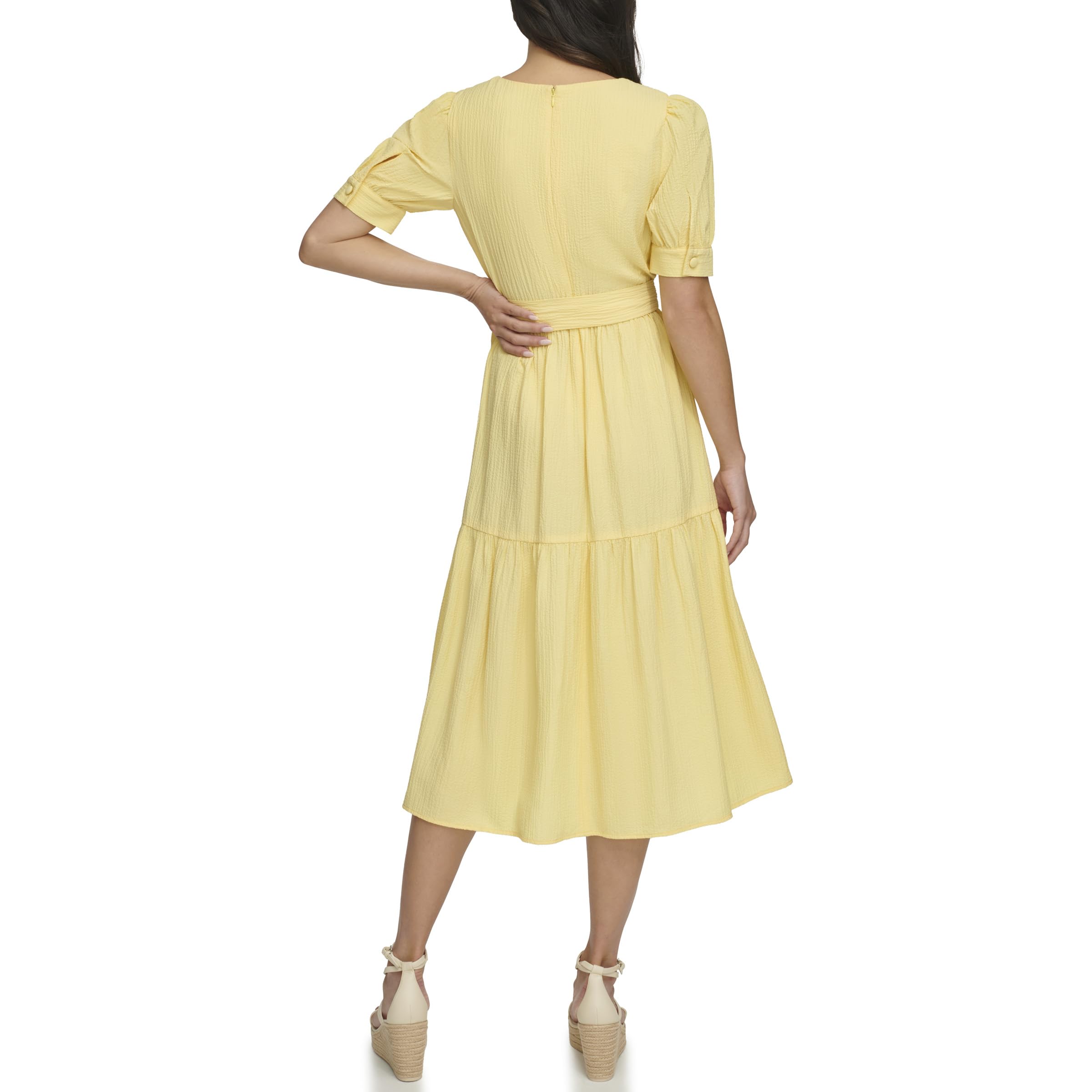 DKNY Chiffon Long Sleeve Faux Wrap Dress Vestido para Mujer