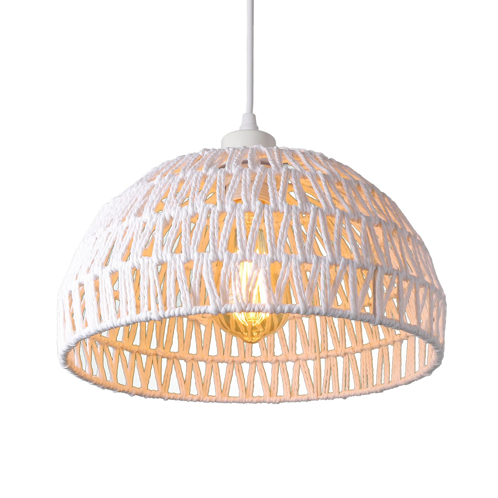 Lampa Wisząca Z Wtyczką, Rattanowe Lampy Wiszące Z Przewodem Z Wtyczką Przewód Ściemnialny O Długości 14,7 Stopy,Ręcznie Tkana Wiklinowa Lampa Wisząca Z Abażurem,Wisząca Lampa Sufitowa Z Wtyczką Boho