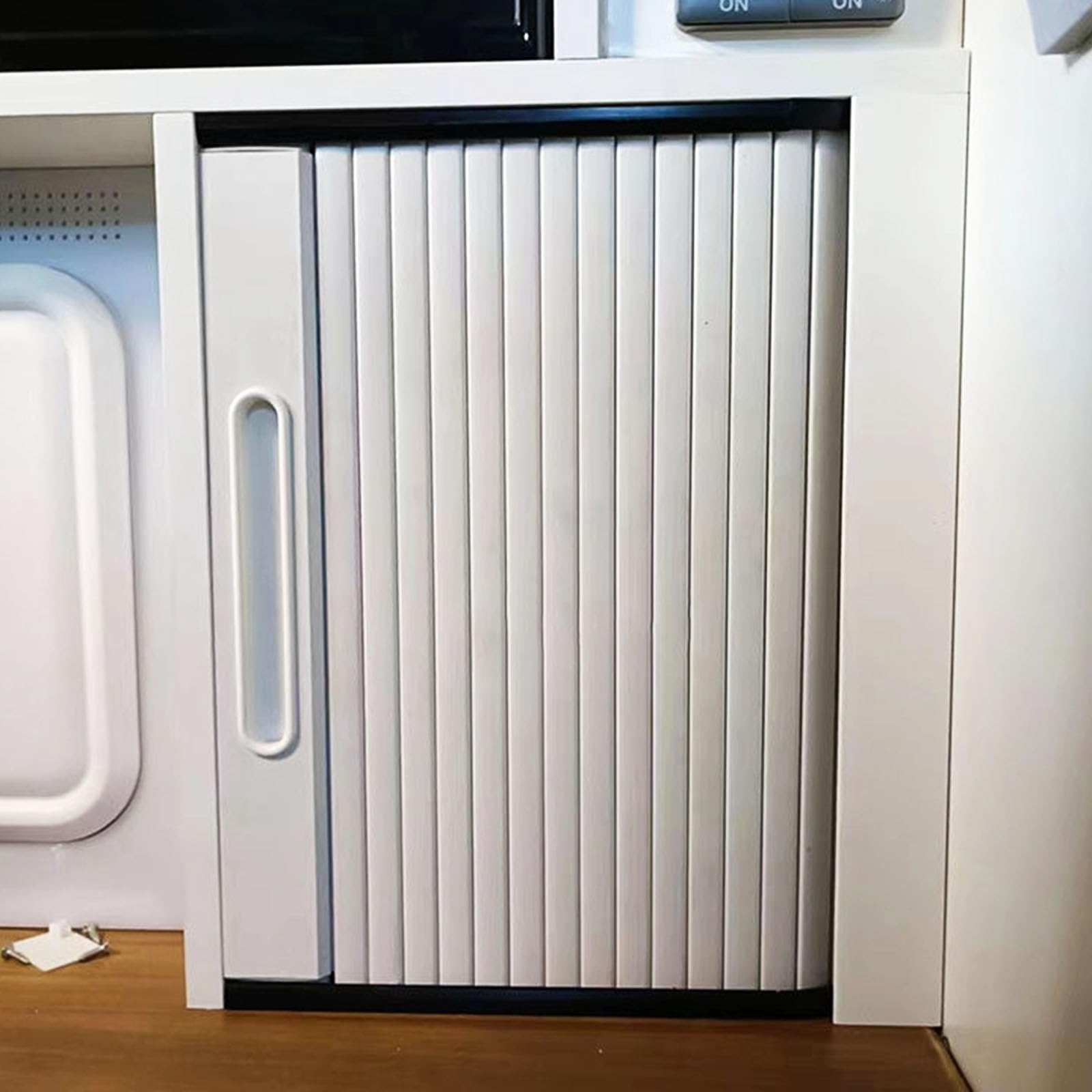Renlxfi Wxh Concertina Door Cabinet Tambour Door Replacement, Folding Accordion Tambour Doors For Office Living Room Sideboard, Plastic Appliance Garage Gate(28X18in/71.1X45.7cm)
