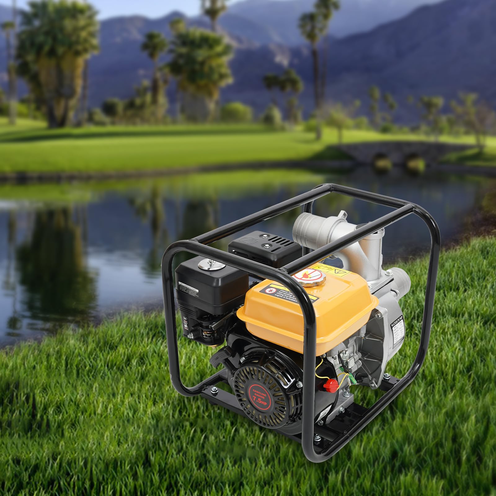 7.5HP 3 Inch Gas Powered Irrigation Water Pump, 4-Stroke 210CC Portable Semi-Trash Gasoline Water Transfer Pump High Pressure Lightweight Petrol Pump for Agricultural Irrigation, Gardening