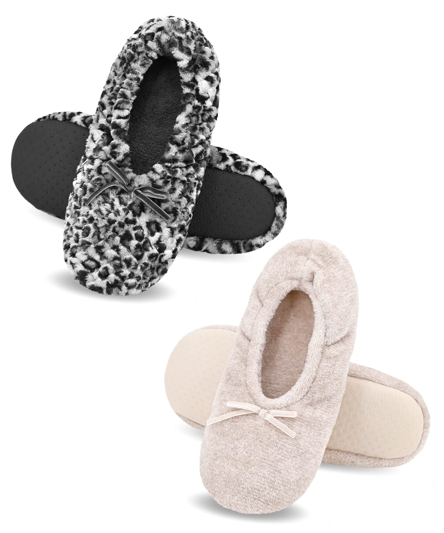 DICUIRD Ballerina House Slippers for Women, Anti-Skid Comfy Warm Ballet Style Slippers
