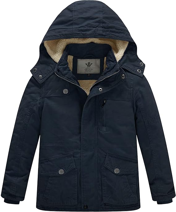 WenVen Boy's Winter Thicken Cotton Coat Heavy Sherpa Lined Hooded Parka Jacket