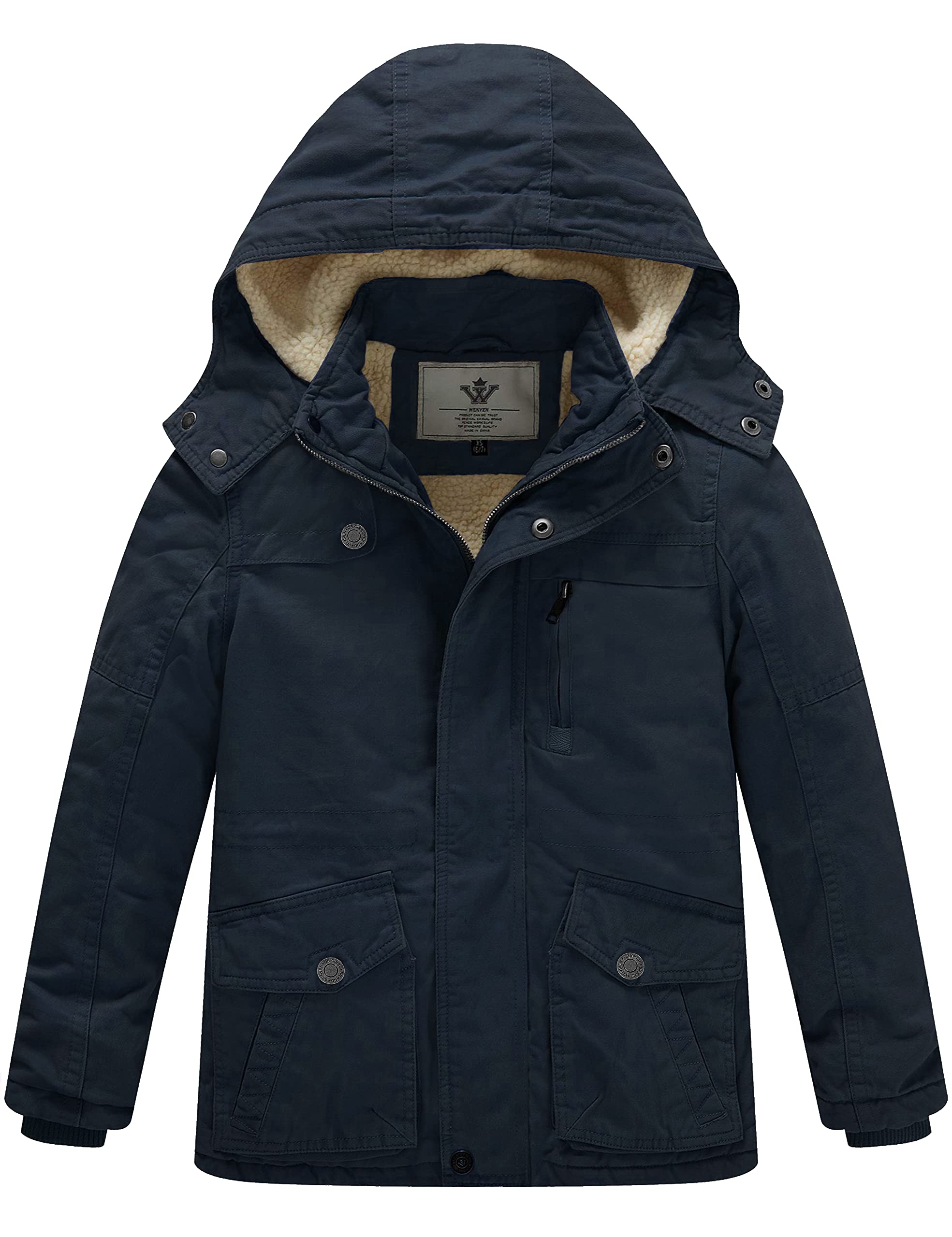 WenVen Boy's Winter Thicken Cotton Coat Sherpa Lined Hooded Parka (Blue, 10-12)