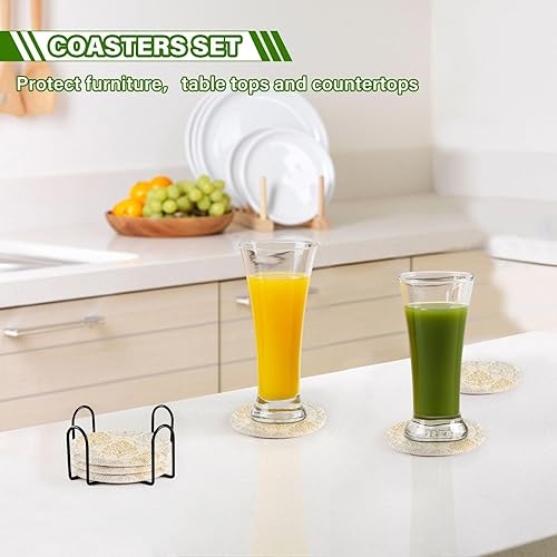 Miniatura 7 de Coasters Set with Holder 6 Pack Coasters for Desk Coasters Porta Vasos para Mesas Medallion French Cream
