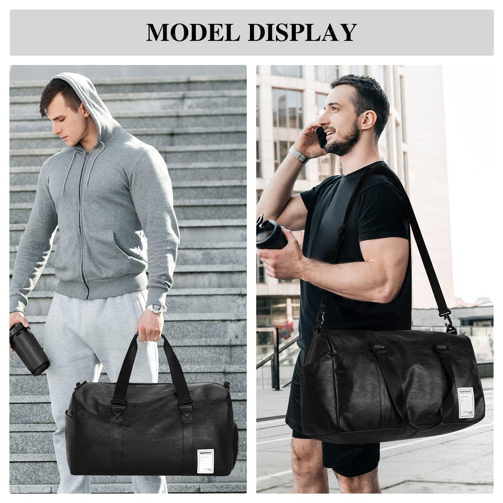 UBAYMAX Sac de Sport en Cuir Homme avec Compartiment Chaussures, 37L Noir Sac de Voyage pour Homme, Sac de Weekend avec Bandoulière Imperméable Sac de Piscine, Plage, Basketball, Football, Dance, Yoga