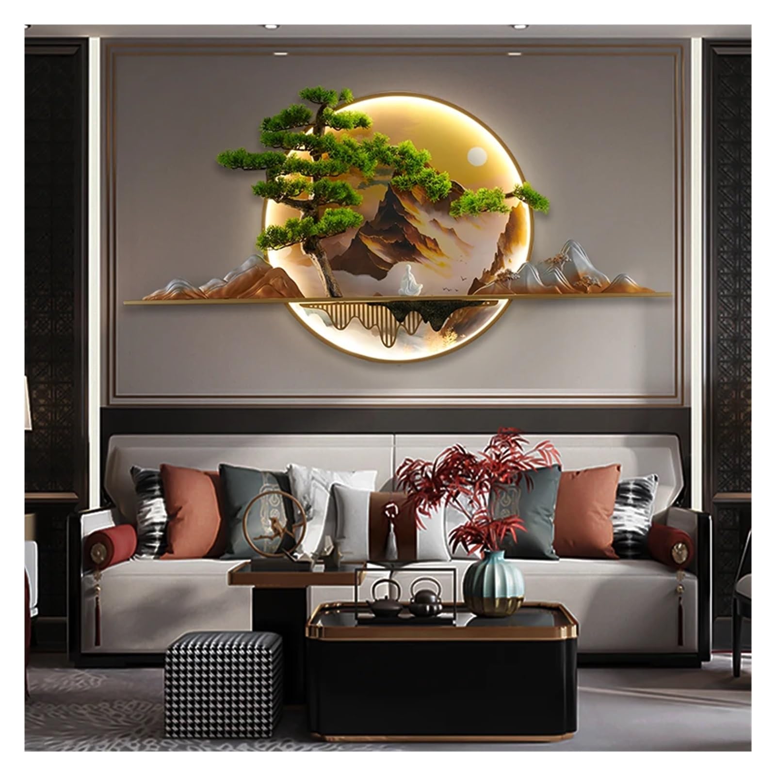 Imagen moderna luz de pared LED paisaje creativo chino, lámpara aplique Mural for decoración del dormitorio estudio la sala estar hogar,Montaje de aplique(Style A L150cm)
