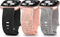 Vista 1 de Minyee Paquete de 3 correas grabadas florales compatibles con Fitbit Versa 2/Versa Lite, silicona suave, patrón de flor de diente de león, correa