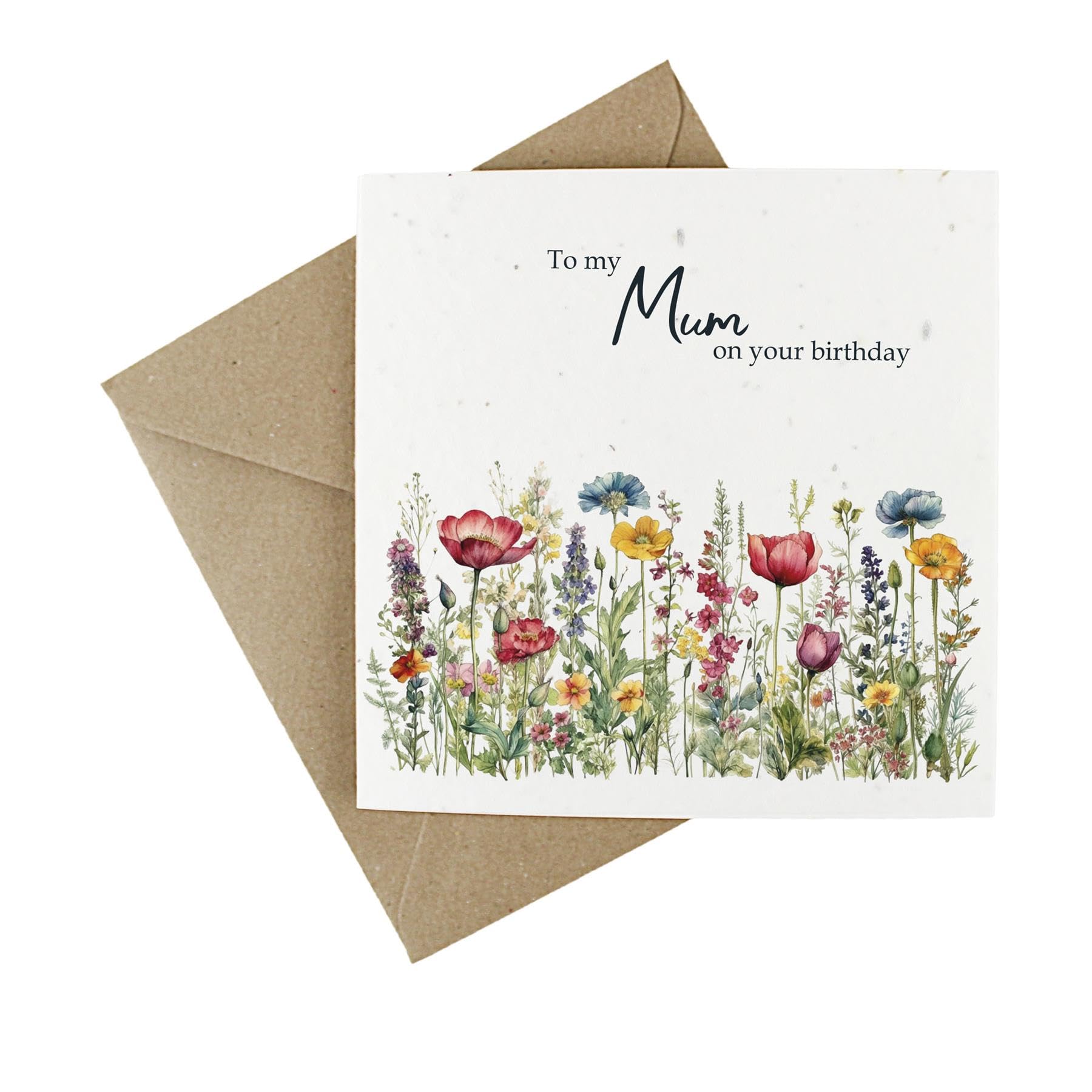 Seeded Birthday Card for Mum - Floral Meadow Eco-Friendly Wildflower Plantable Card for Mother