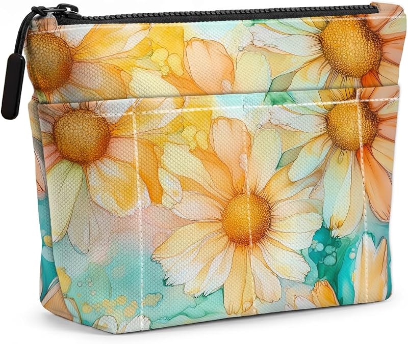Necessaire para maquiagem jealance Watercolor Daisy 1465 com bolsos externos