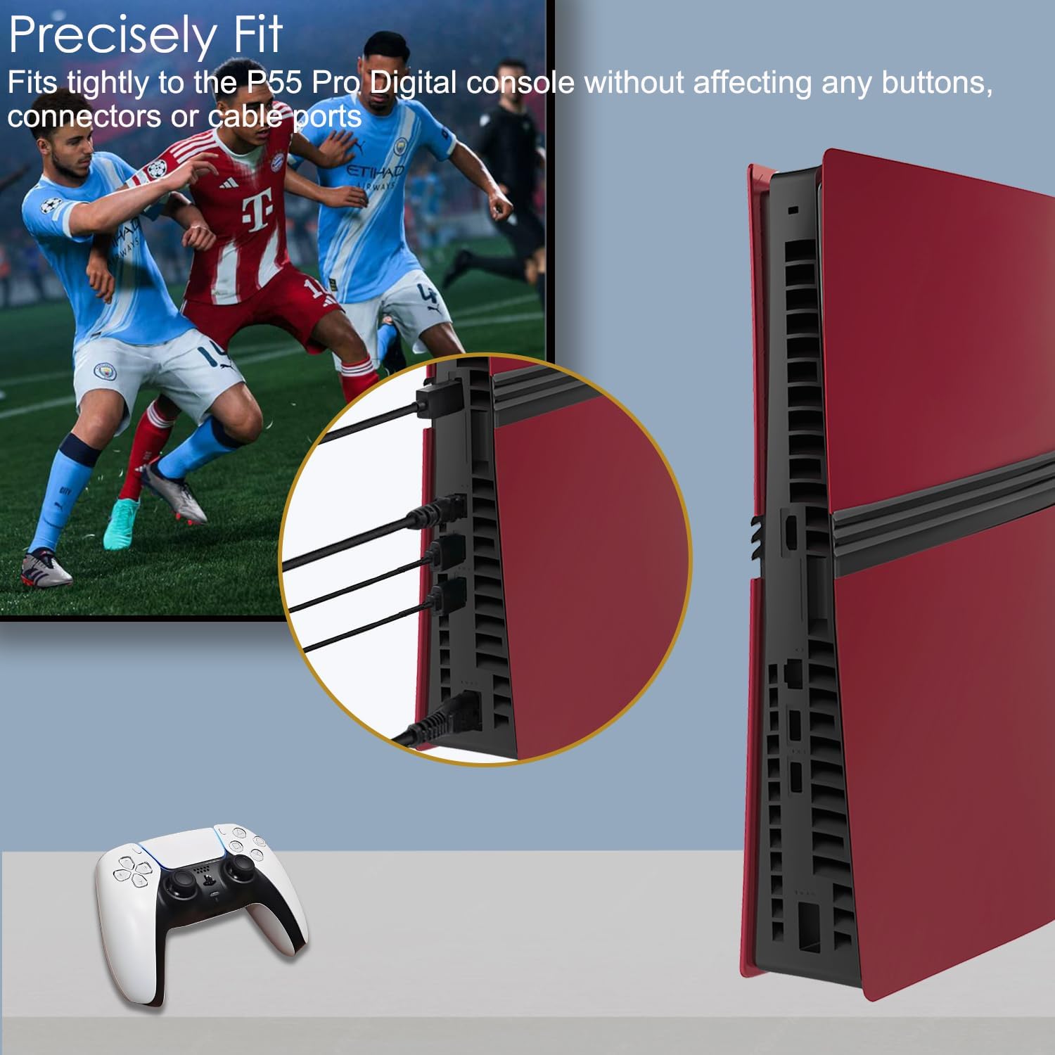 Shockproof Faceplates for PS5 Pro Disc Edition - Hard ABS Matte Replacement Cover Plates Case Shell Skin for PlayStation 5 Pro Disc Console Accessories, Dustproof & Anti-Scratch Snap-On Panels, Red - Image 3