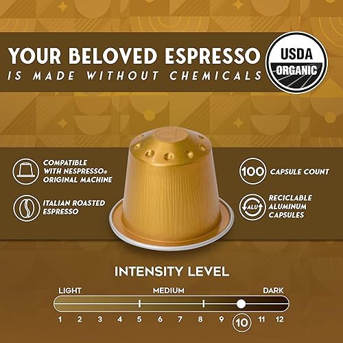 Miniatura 4 de Cápsulas compatibles con Nespresso de café orgánico, paquete de 20 cápsulas expresas de aluminio compatibles con máquinas Nespresso originales.