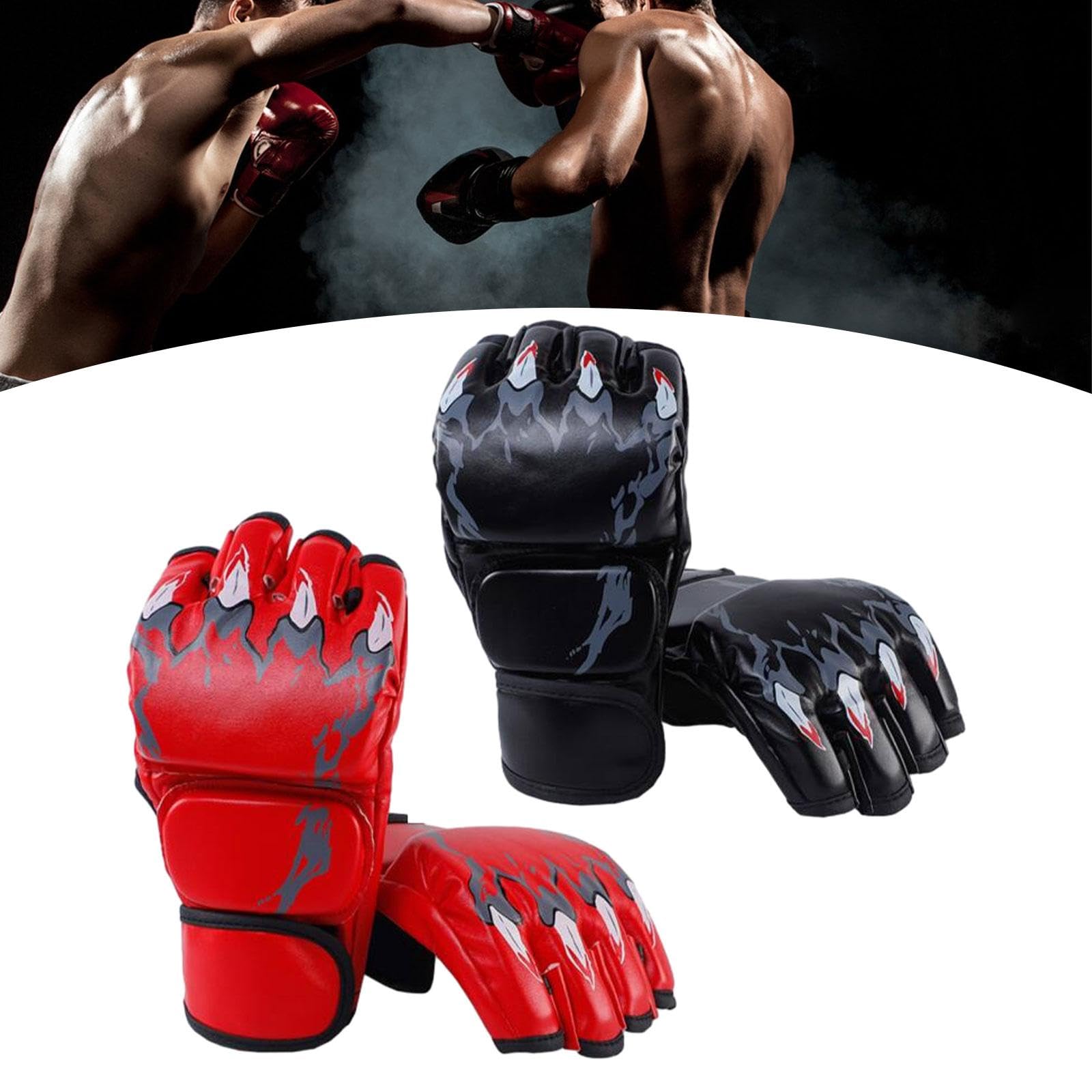 2 Paires de Gants MMA, Sac d'arts Martiaux, Gants de de Boxe Demi-Doigt pour Muay Thai
