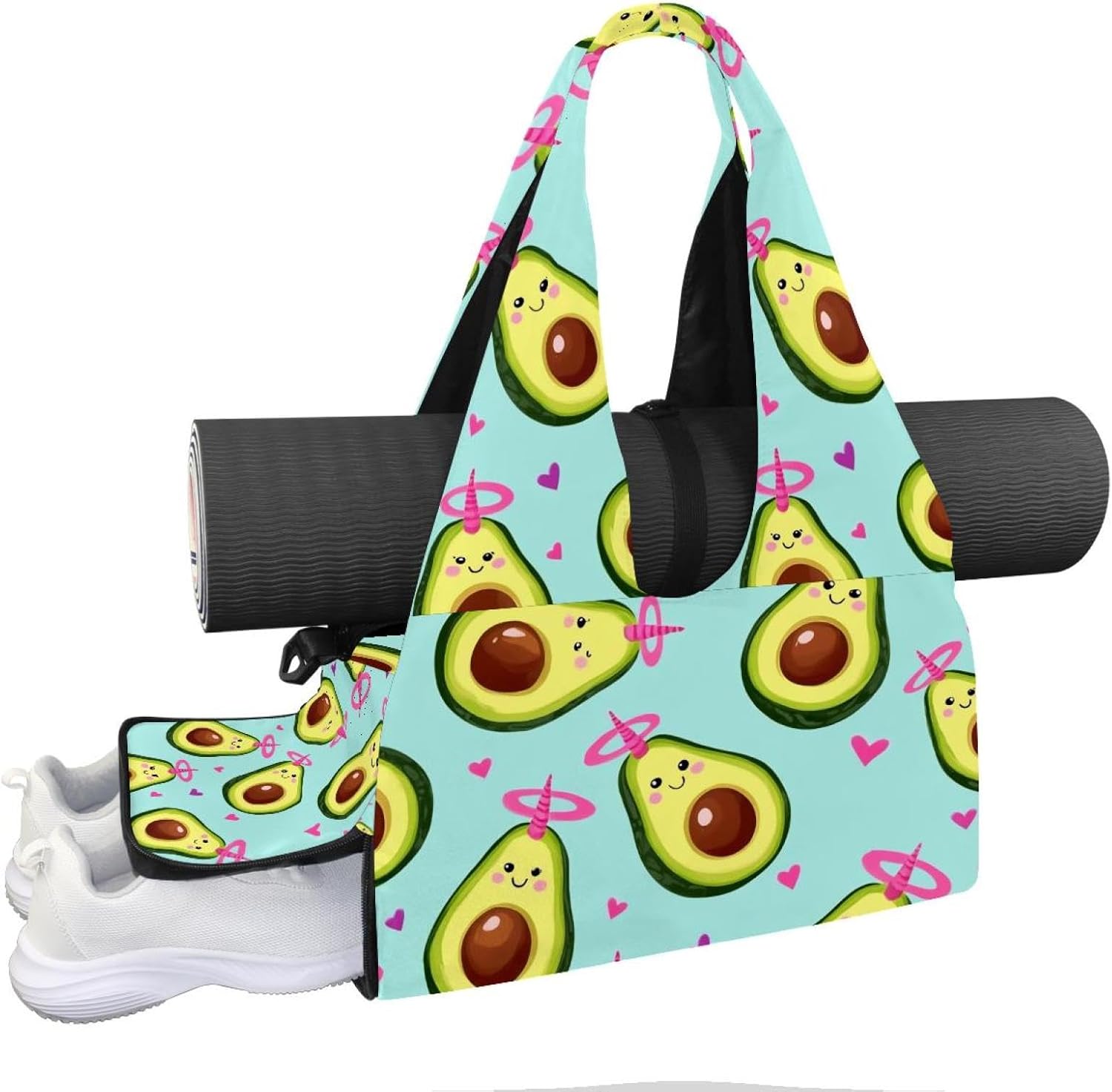 Yoga Mat Bag, Gym Workout Bag with Shoe Compartment, Waves Pilates Bag for Women, Quick Access Storage Yoga Tote Bag for Sports Travel Office