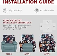 Vista 2 de Juego de 4 fundas para sillón reclinable de alta elasticidad, funda suave para sofá de 1 asiento, funda estampada para silla reclinable con bolsillo