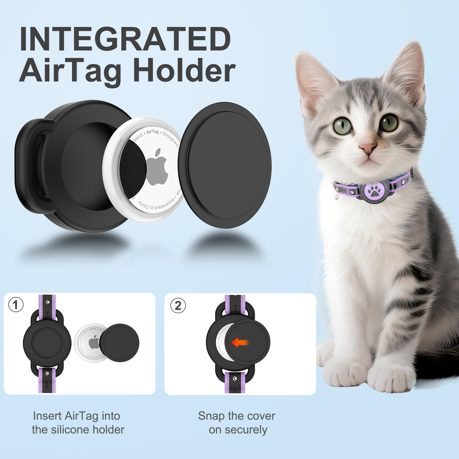 Airtag Cat Collar Breakaway, Reflective Cat Collar with AirTag Holder and Bell, Compatible with Apple Air Tag, Comfortable Padding, Adjustable, Durable (Purple, XS) - image 7