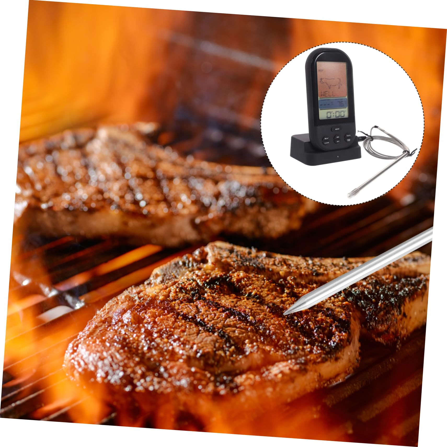 Ciieeo Termometro Wireless Barbecue con Display LED Retroilluminato Istantanea da Timer Allarme e Temperature Preimpostate per Carne Grigliata Portata Metri per Cucina Indoor e Outdoor