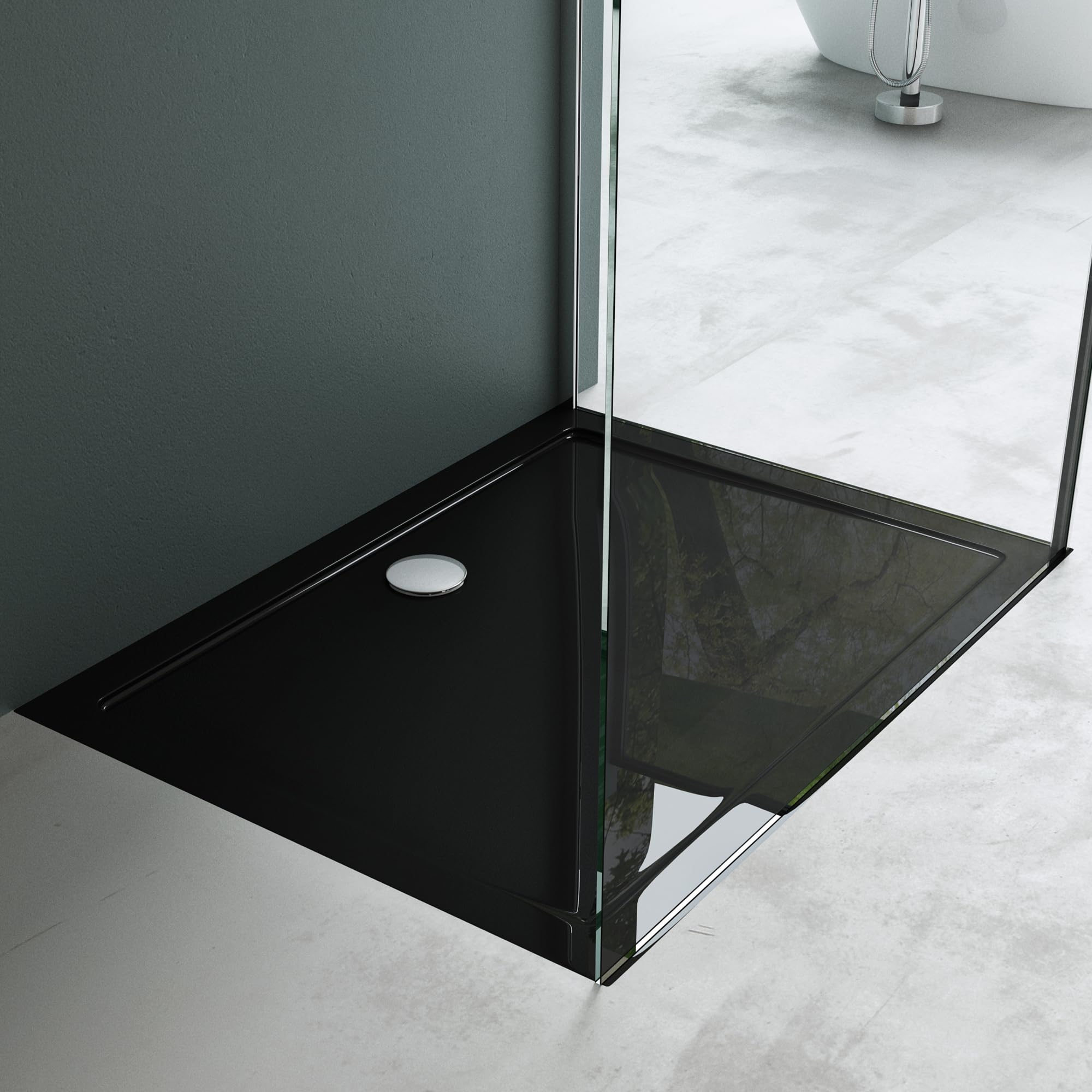 Mai & Mai Shower Tray Bathroom | Acrylic | Black | Rectangular Shower Tray | WDH: 90×120×4cm | Durable Modern Shower Base for Shower Enclosures Faro2 — image 1