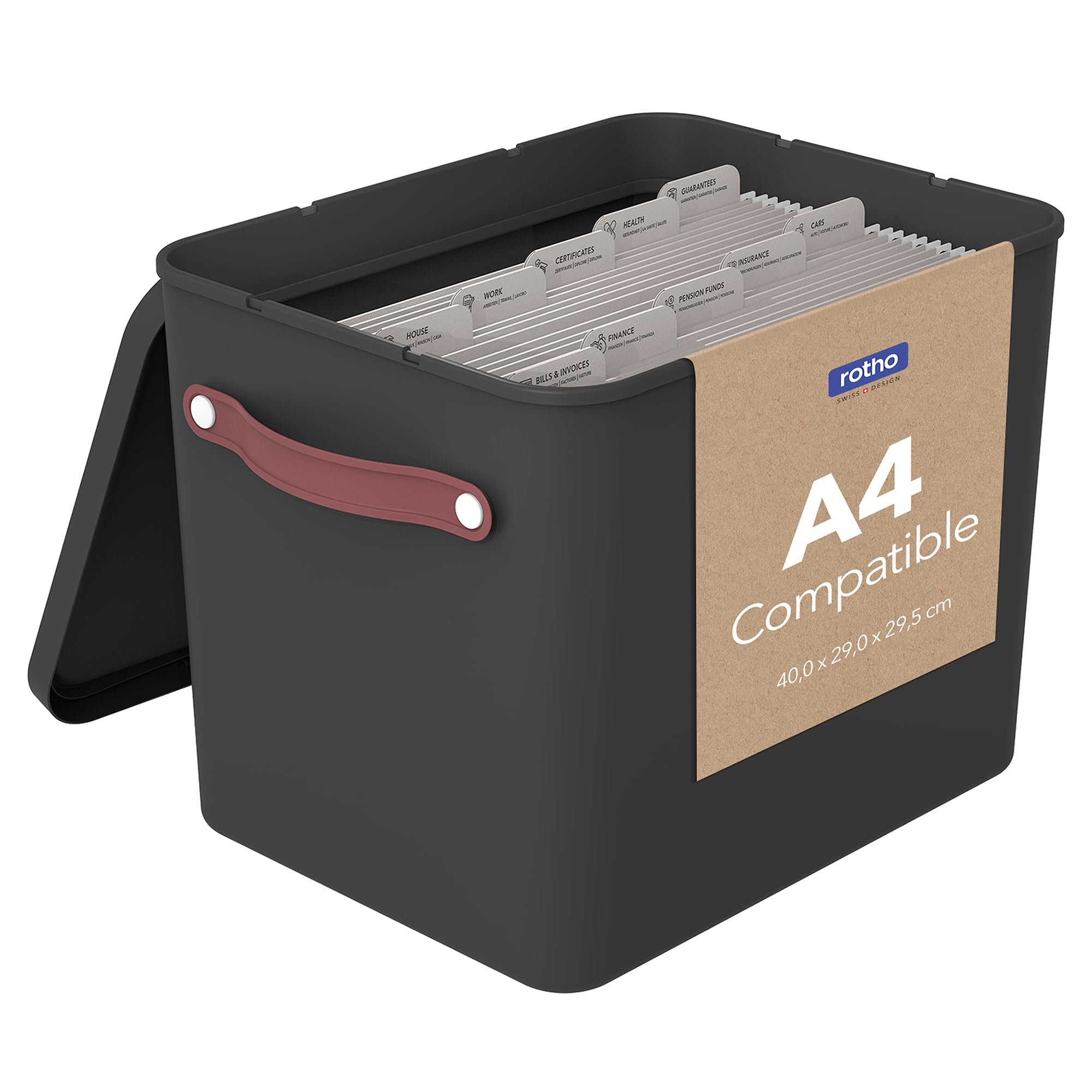 Rotho Schwarz Mypaper Archive Box Document Organiser. My Paper Plus, Plastic (Pp) Bpa-Free, Black, (40.0 X 29.2 X 29.8 Cm)