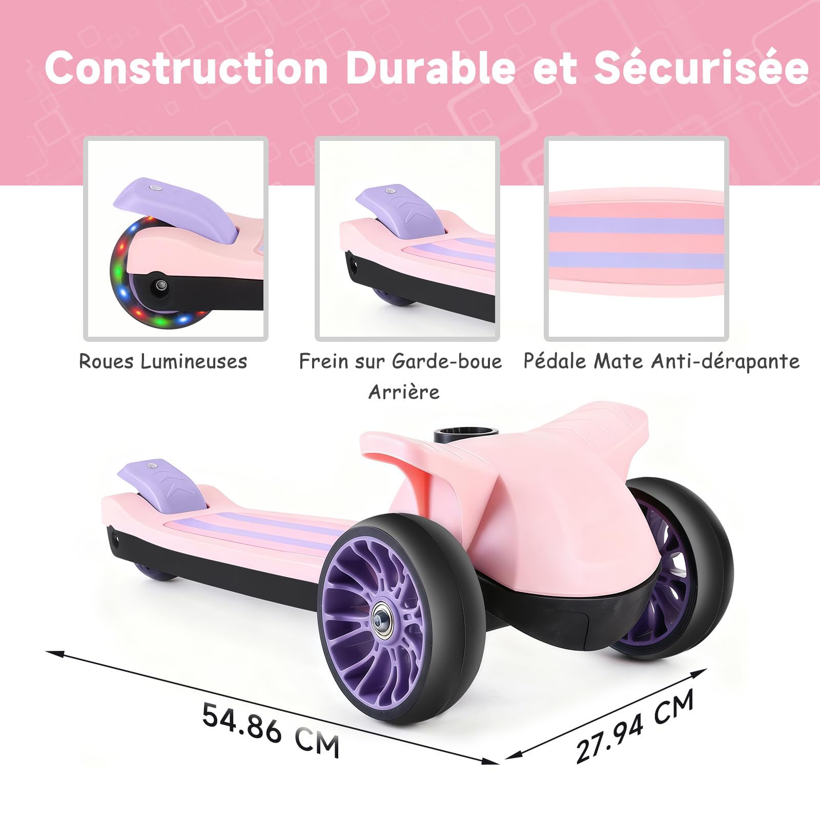 Trottinette Enfant 2 en 1 avec Siège Amovible, 3 Roues Lumineuses et 4 Hauteurs Réglables, Trottinette à Pousser Assise ou Debout pour Filles et Garçons de 2 à 10 Ans