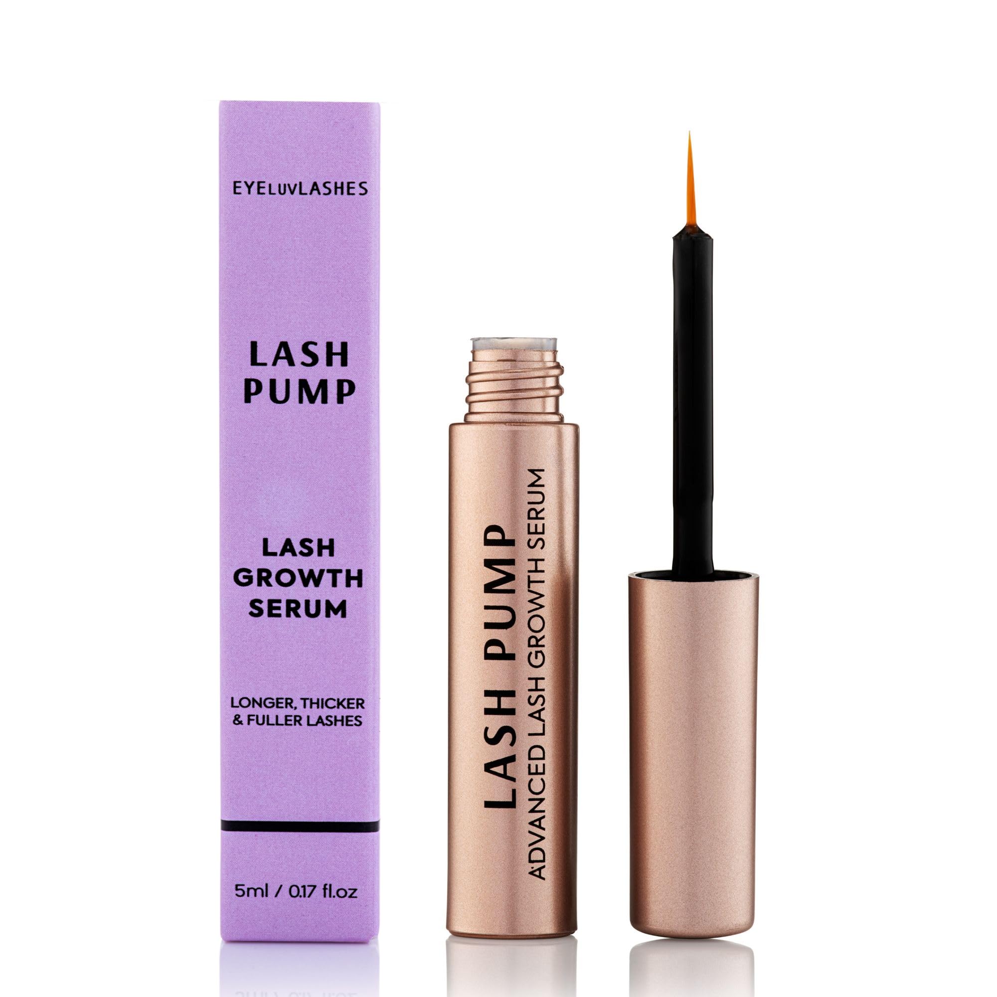 Eyeluvlashes Lash Growth Serum - Lash Pump Powerful Lash Serum for Thicker, Longer Eyelashes - Eyelash Growth Serum for Extra Thickness - Eyelash Serum with Amino Acids, Provitamin B5, Biotin - 5ml