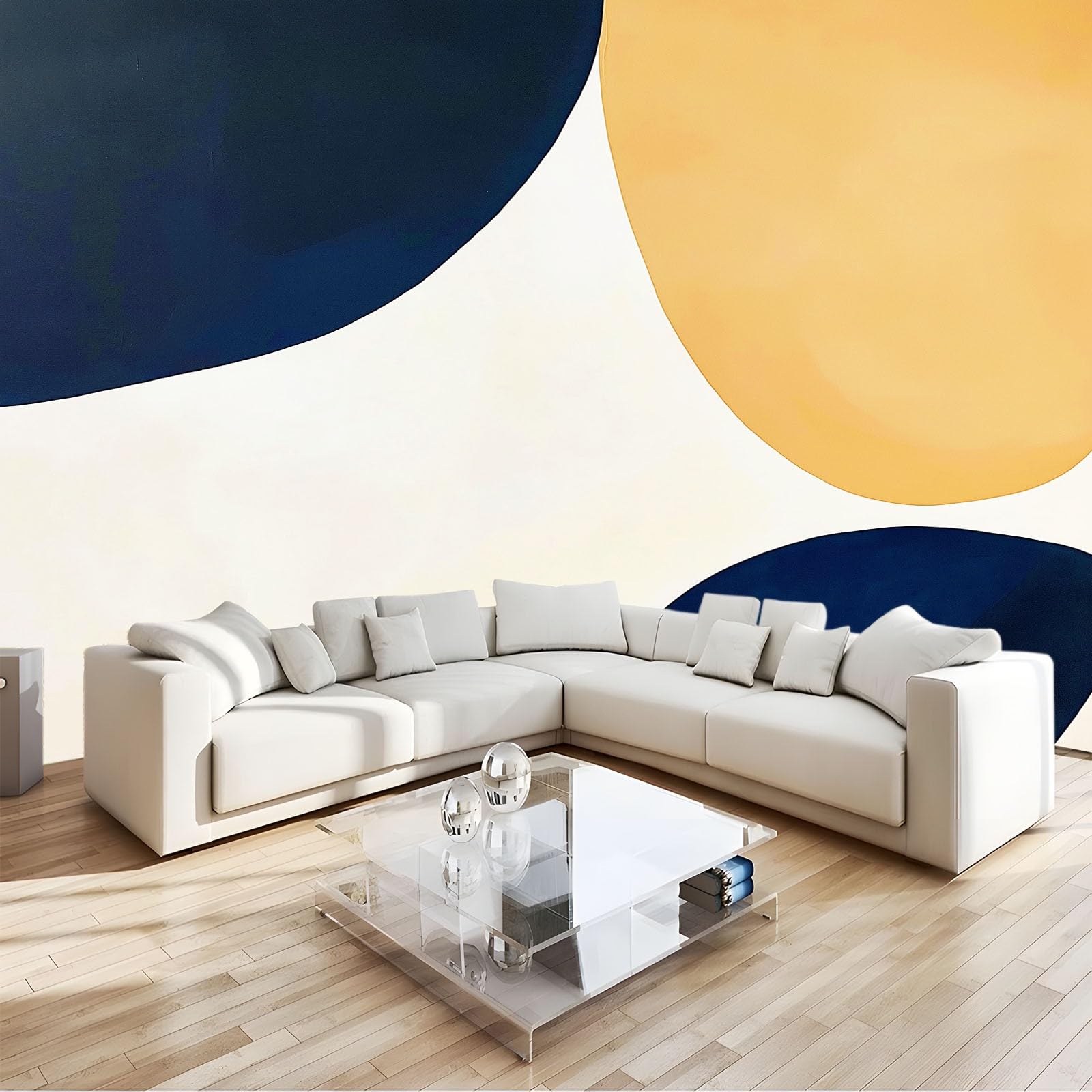 Panoramiczna tapeta ścienna z włókniny 3D minimalizm geometria kolorowe bloki dekoracyjna tapeta ścienna, obrazy ścienne do sypialni i salonu, dekoracja ścienna, 350 x 256 cm, beżowa