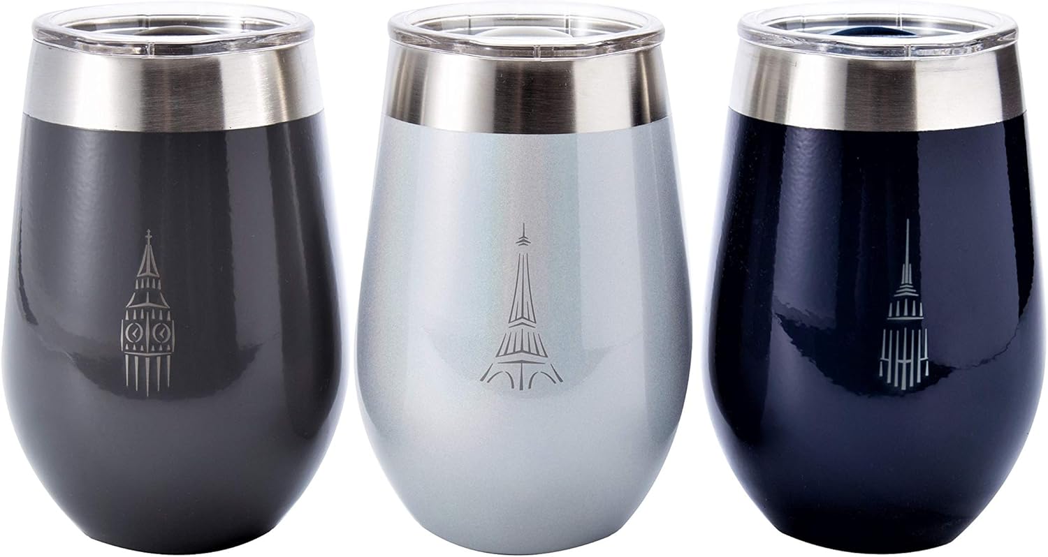 Chеареѕt 🛒 Yacht Club LX 12 oz Insulated Stemless Wine Glass Tumblers with Velvet-Wrapped Pouches (Cosmopolitan Collection, Set of 4)