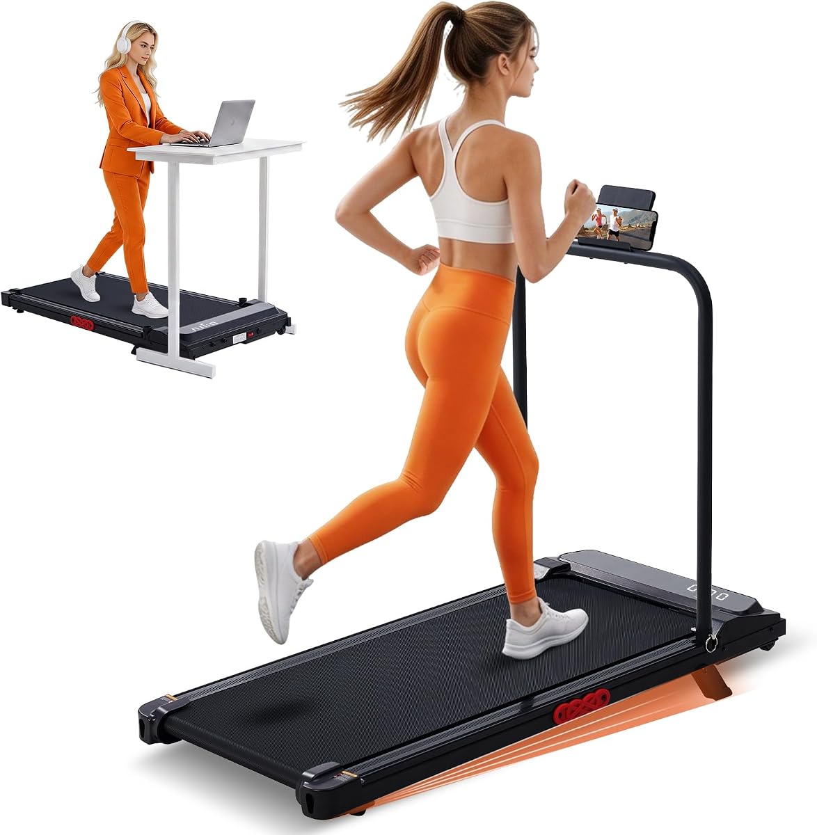 KASSADIN Small Walking Pad Treadmill with Handle Bar Incline for Home, Portable Walking Pad with Incline, Under Desk Treadmill for Home, Electric Treadmill with Handles, 3.0HP, 0.6-7.6MPH, 350LB