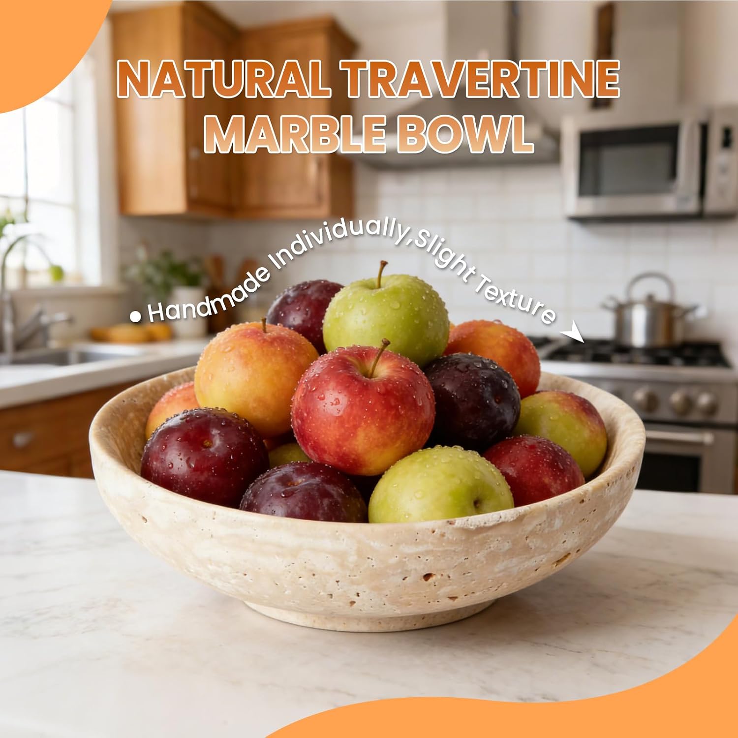 Garvee Natural Travertine Decorative Bowl – Beige Stone Centerpiece for Home Decor – Modern Minimalist Accent Tray – Multipurpose Shallow Bowl for Keys, Fruit – Entryway, Kitchen, Coffee Table –