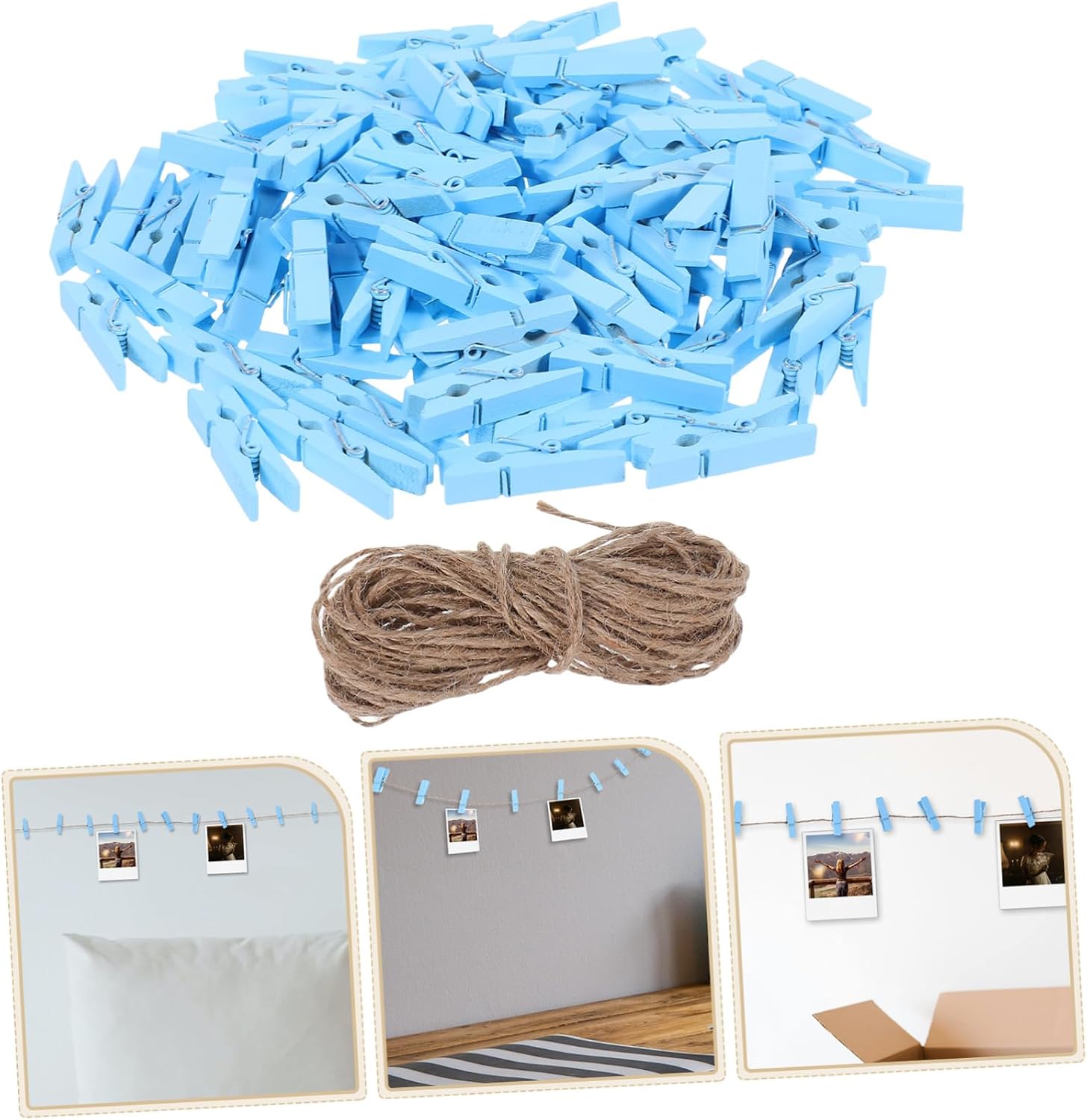Zerodeko 100pcs Multi-Functional Wooden Clip Natural Photo Folder Holders Card Holders for Business Table Message Card Clips