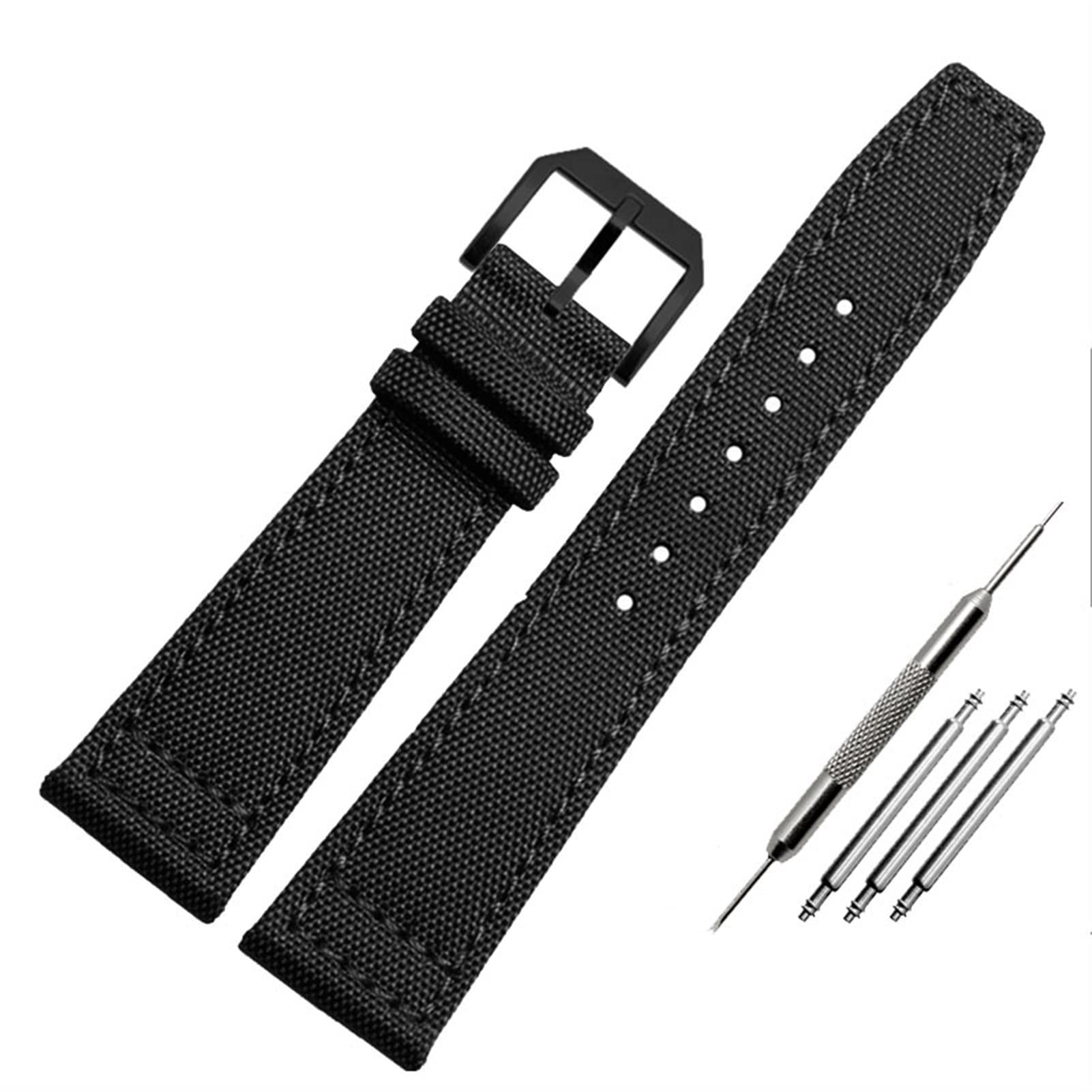 Nylon Watch Band Dla IWC Portugalski Pilot Seria 20mm 21Mm 22mm Zegarki Na Rękę Płótno Bransoletka, czarna, 22mm
