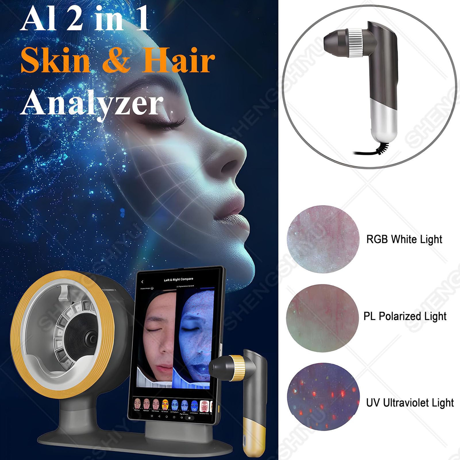 Analizzatore 2-in-1 Pelle e Cuoio Capelluto, Rilevatore Analizzatore Pelle