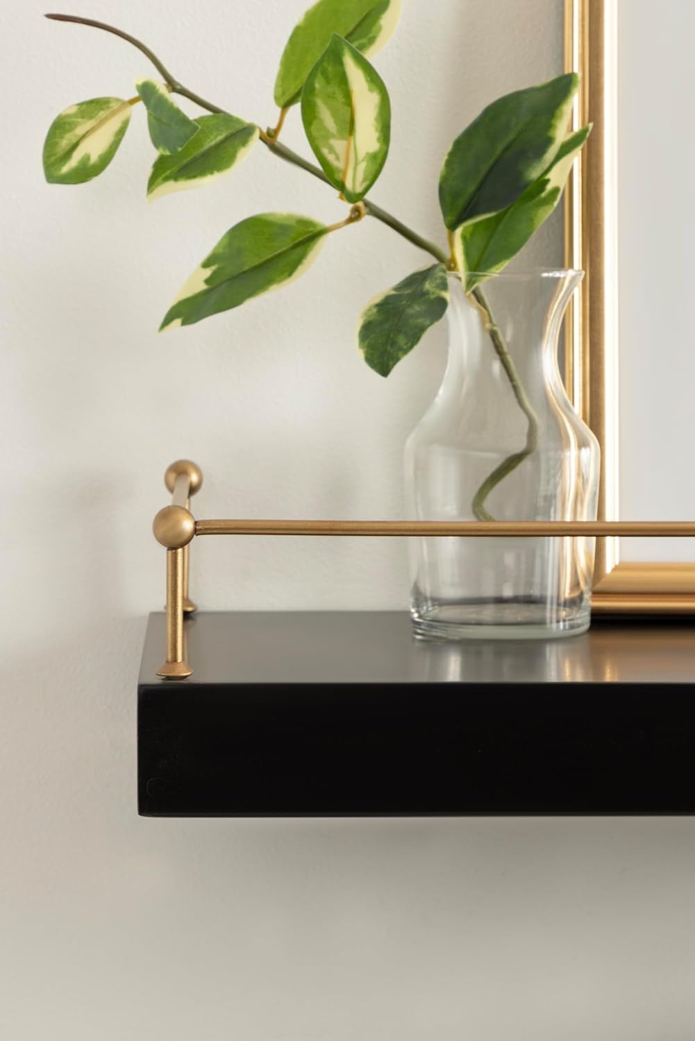 Kate and Laurel Havina Modern Natural Floating Shelves with Rail, Set of 2, 24 x 8, Black and Gold, Functional Nursery Book Shelves or Bathroom Shelf Decor for Over Toilet Storage and Display