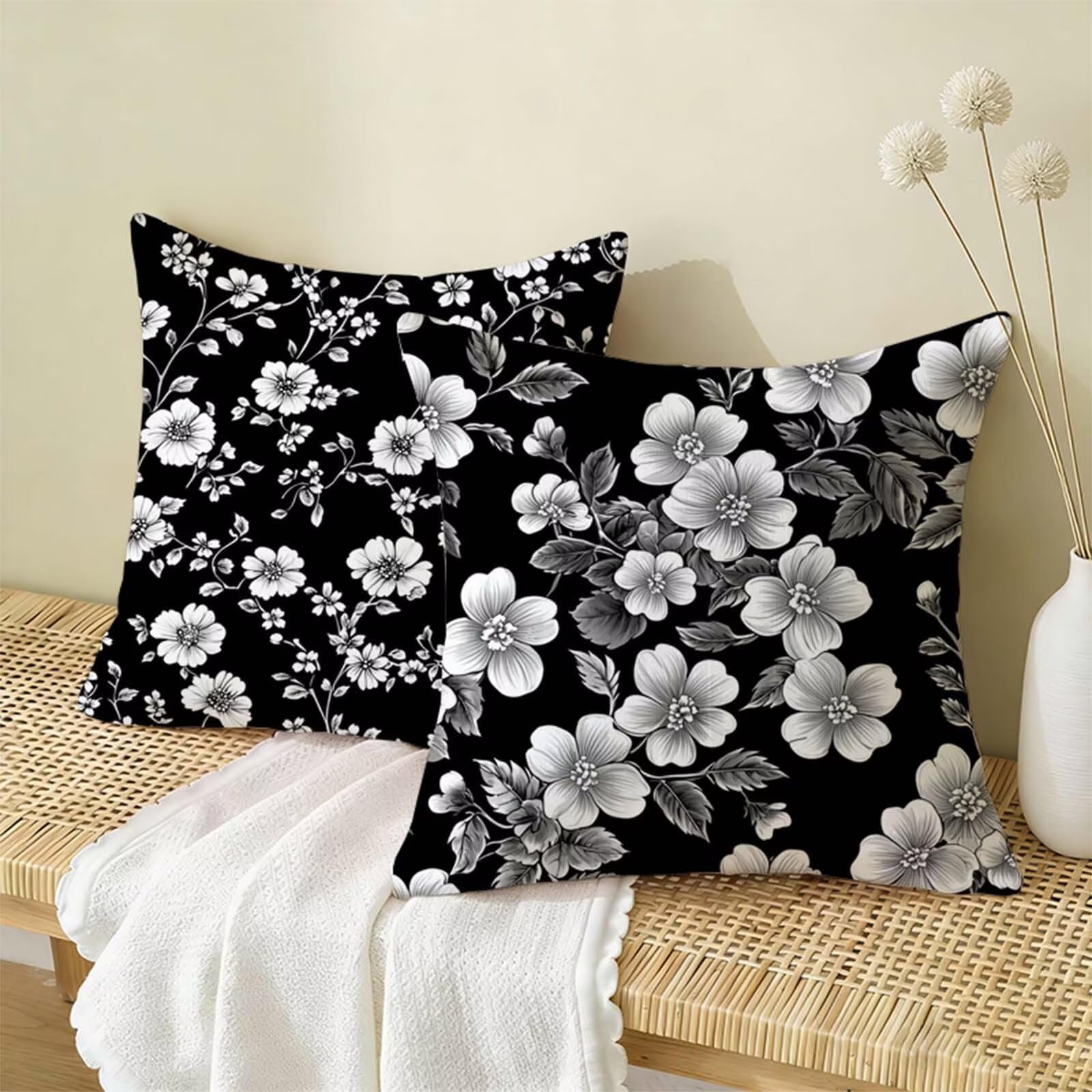 Wiejskie poszewki na poduszki 80 cm x 80 cm, zestaw 2 szt., czarne, dwustronne, zabawne, trwałe, można prać w pralce, do salonu, idealna dekoracja domu, na każdą porę roku, prezent X-12