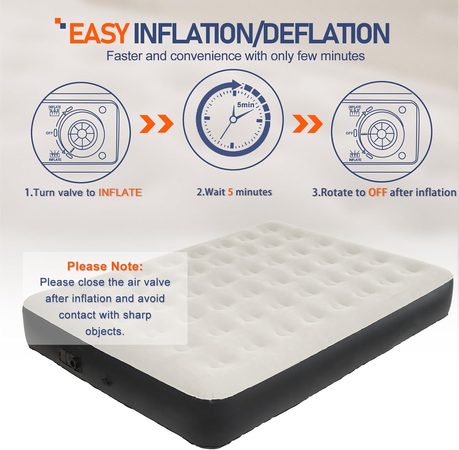 Queen Size Air Mattress with Built-in Pump, Inflatable Bed Blow Up Mattress for Camping