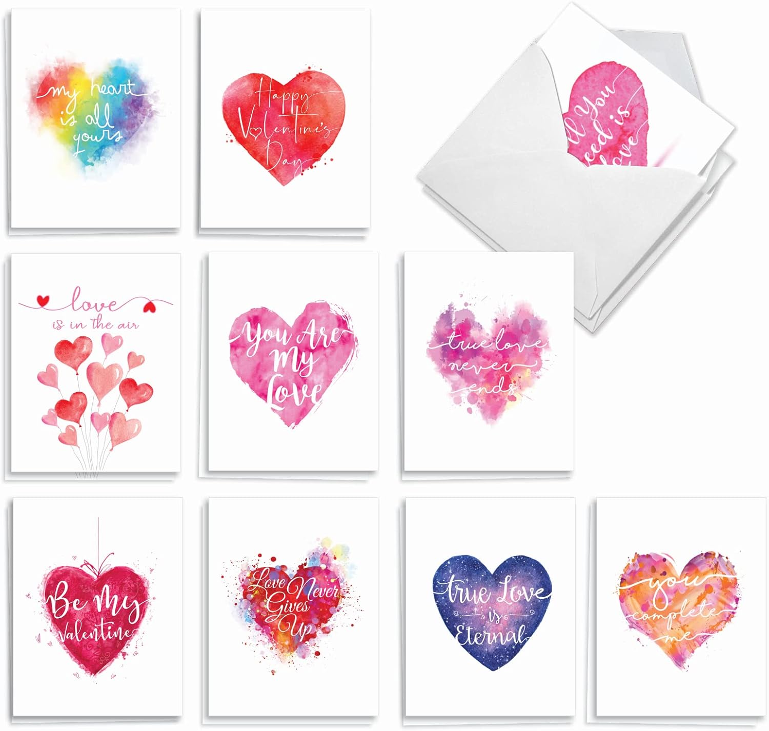 The Best Card Company - 20 Assorted Valentine's Day Cards Bulk (4 x 5.12 Inch) - Boxed Greetings (10 Designs, 2 Each) - Line Heart AM3182VDG-B2x10