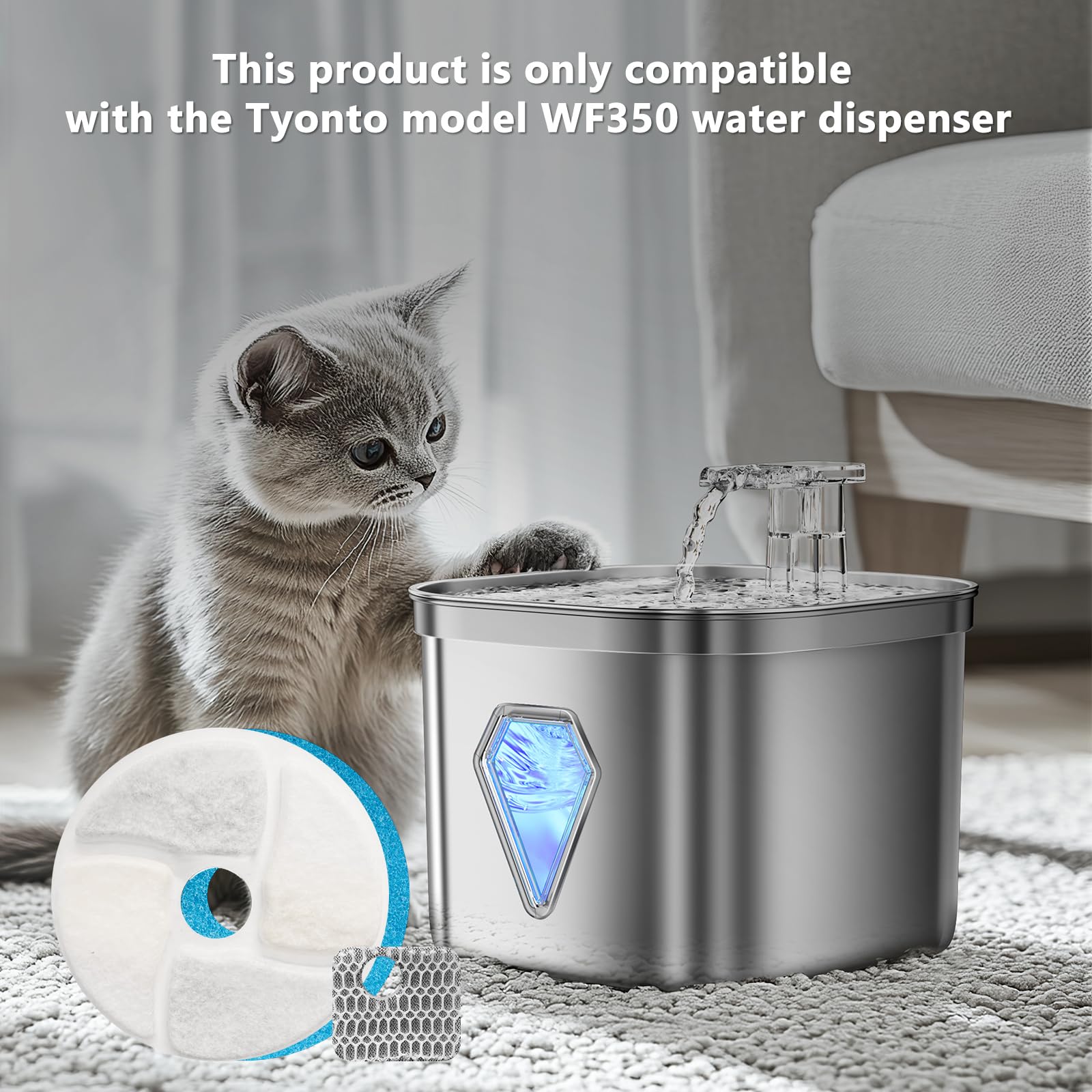 Tyonto Modello WF350 Filtri Speciali per Fontana Confezione da 4 Filtri di Ricambio Set da 2 Mesi per Distributori d'Acqua per Gatti Adatti per Cani e Gatti