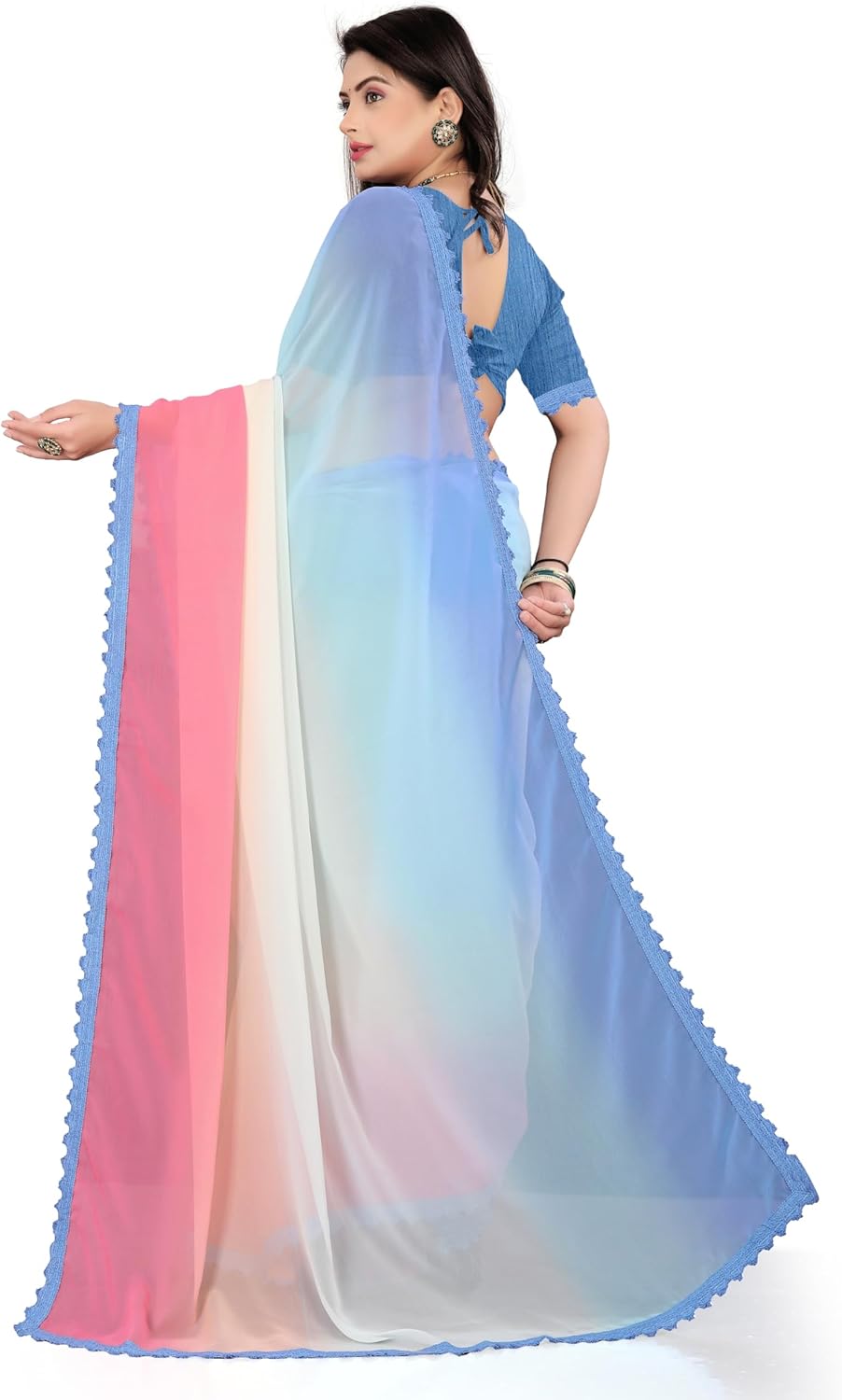 Women’s Georgette Woven Border Ombre Pattern Saree for Wedding Festive Party Style Sari with Blouse Piece (SR1051-Beige)